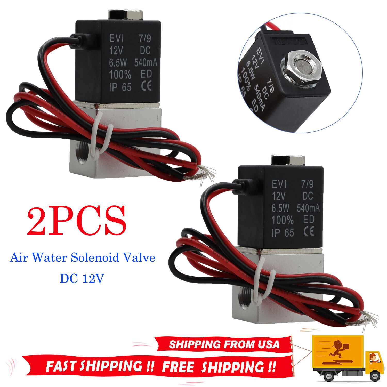2pcs 1/8″ Fast Response Electric Air Water Solenoid Valve Normally Closed 12V DC