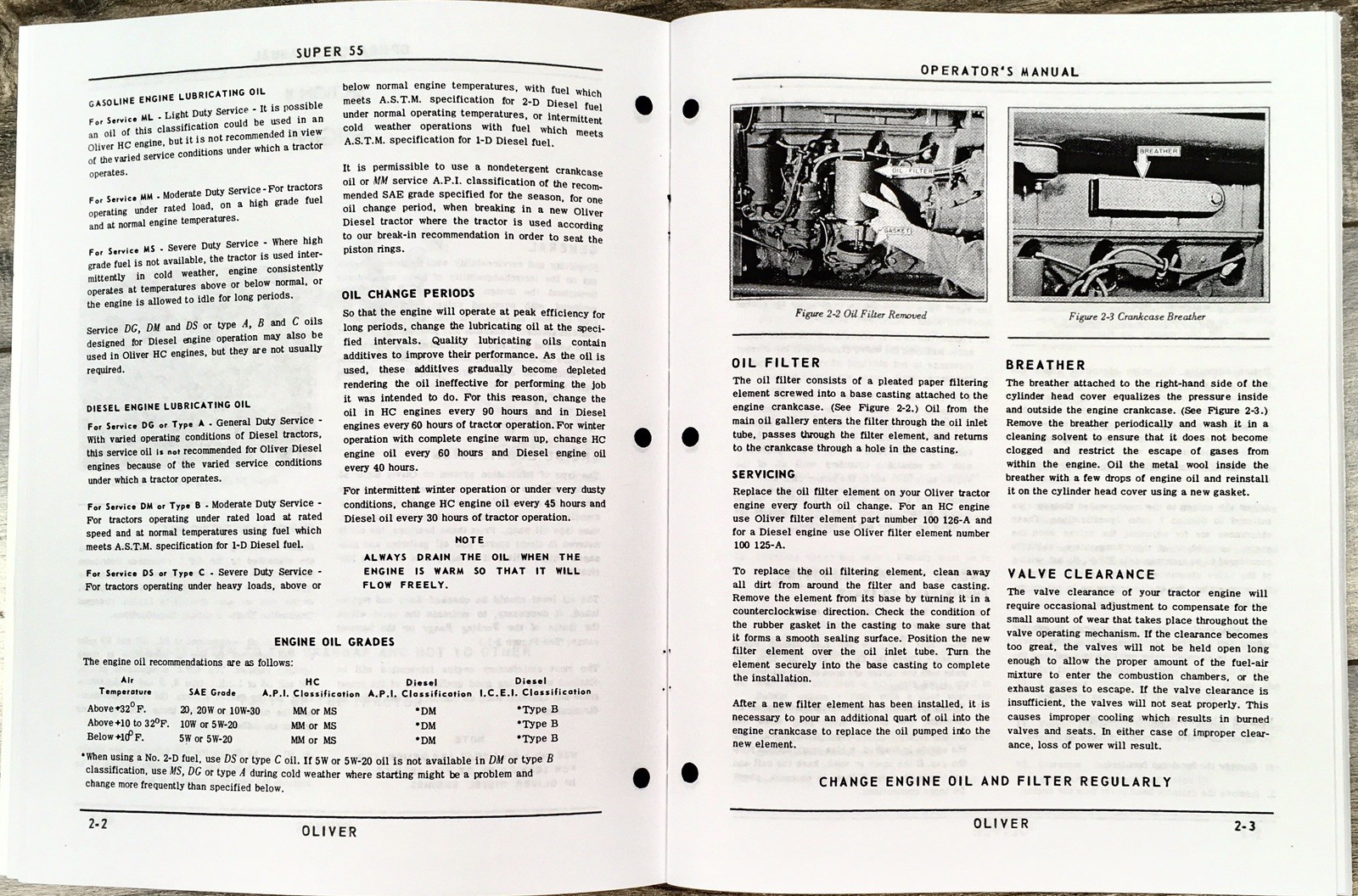 Oliver Super 55 Tractor Operators Manual Owners Book Maintenance Adjustments