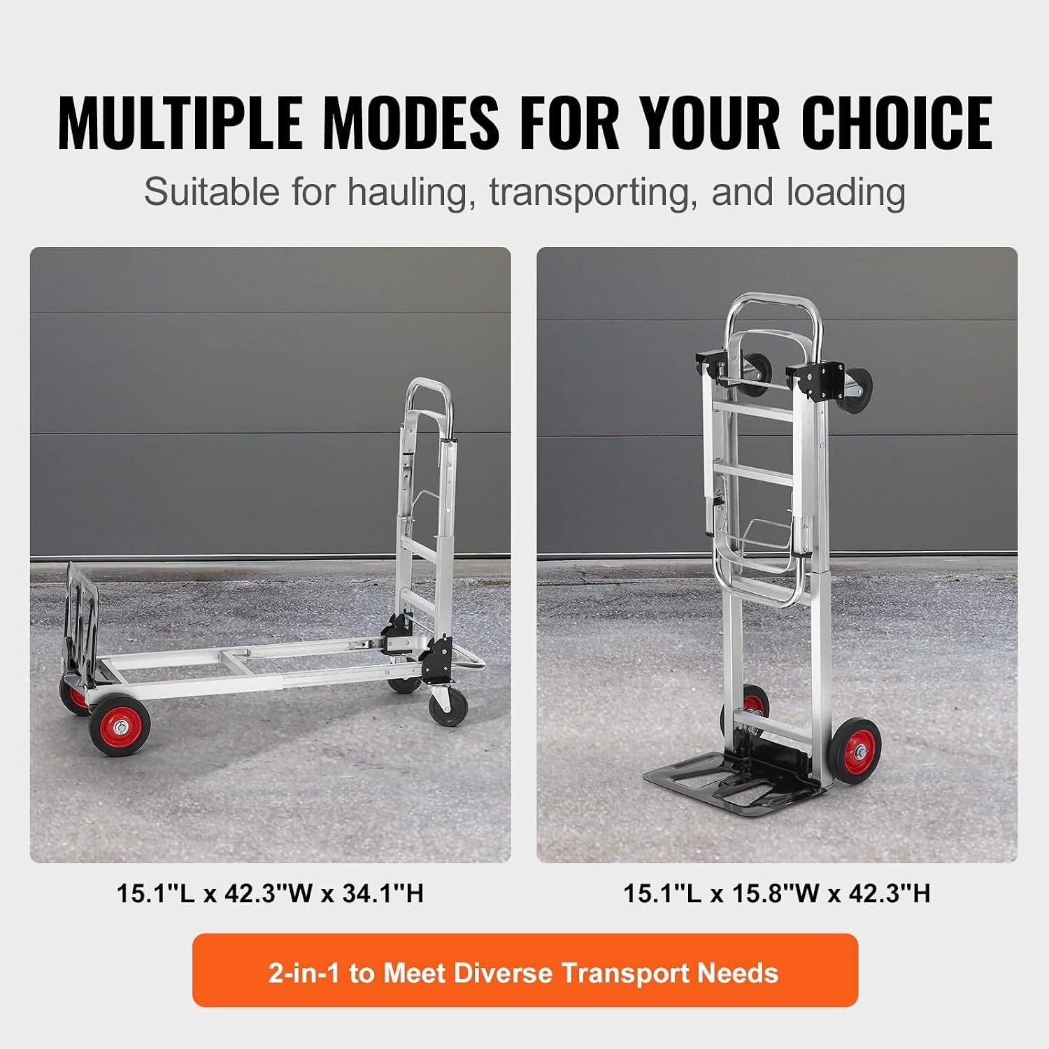 Heavy Duty 2-in-1 Aluminum Folding Hand Truck – 400 lbs Capacity & Rubber Wheels