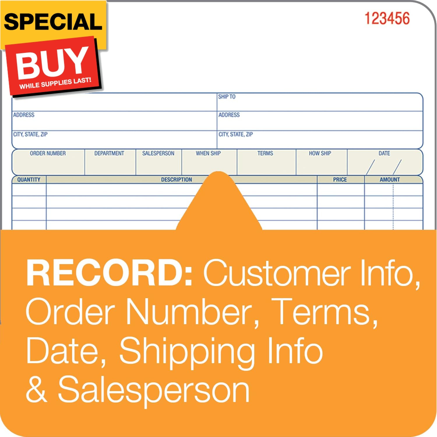 Order Book, 2-Part, Carbonless, White/Canary, 8-3/8 x 10-11/16 Inches, 50 Sets p