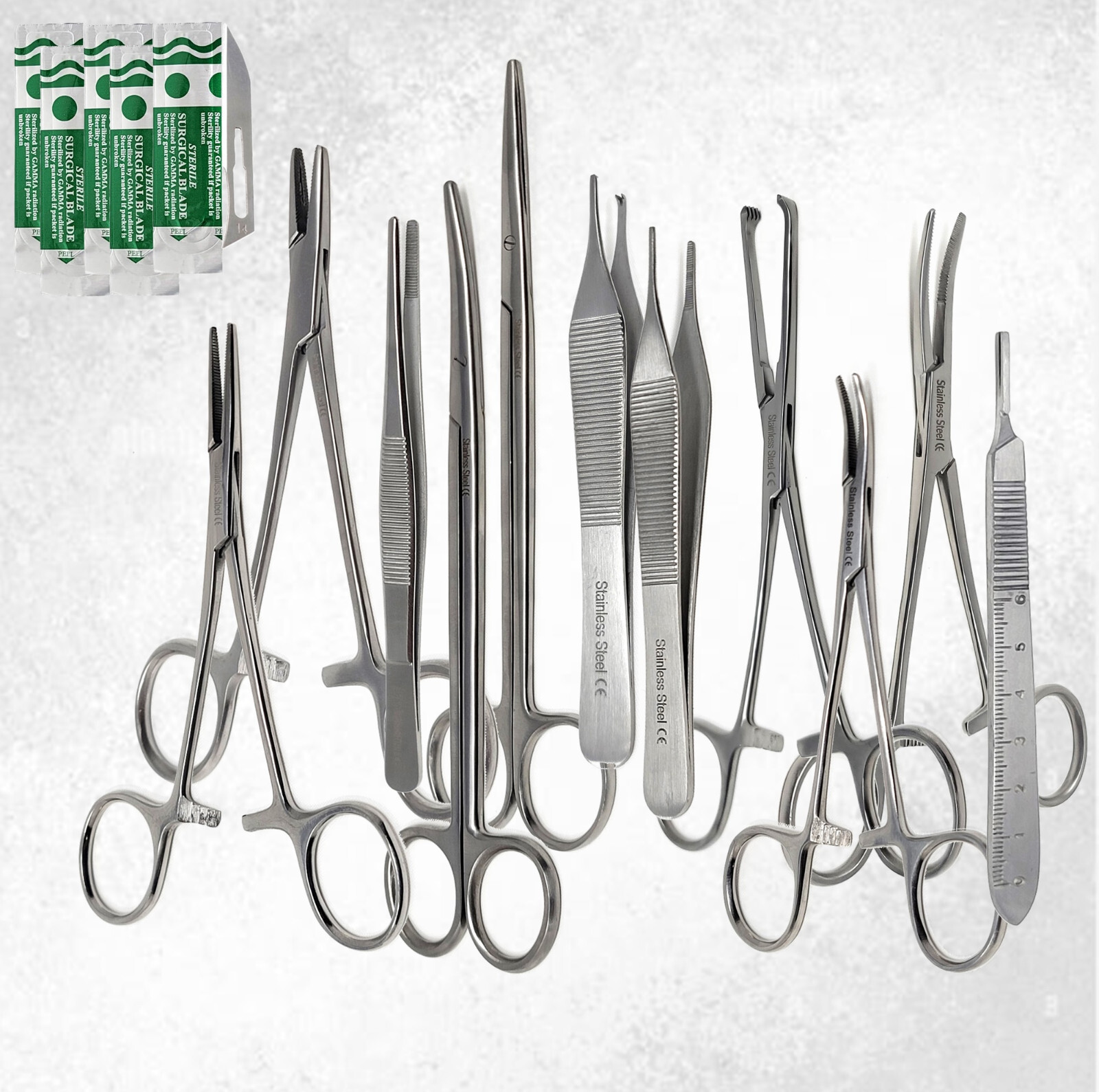 11 Pcs Minor Surgery Set Surgical Instruments Kit Stainless Steel + 10Pcs Blades