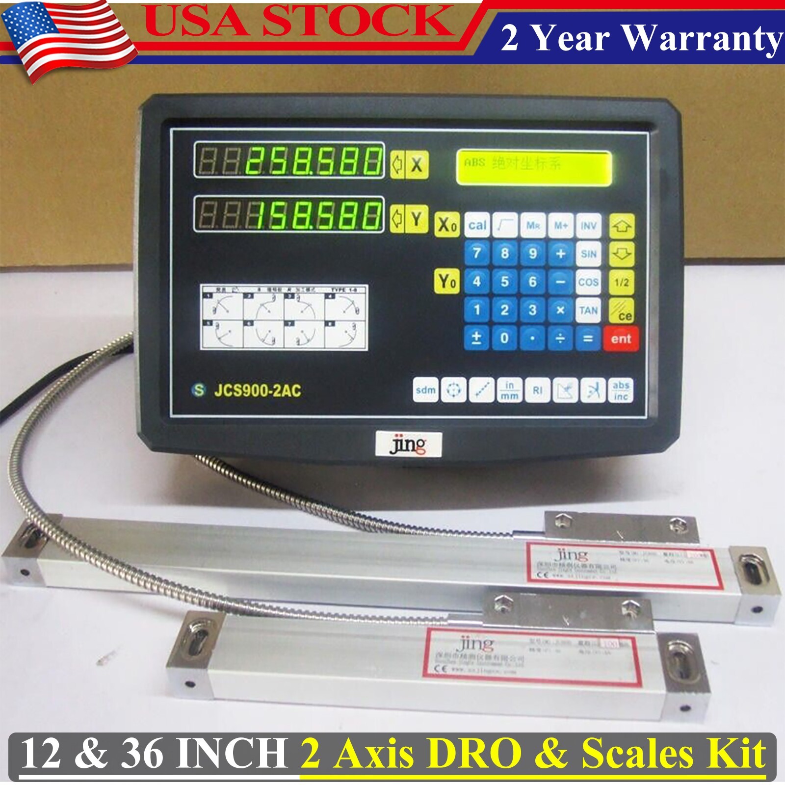 Digital Readout 12″ & 36″ Linear Scale w/ DRO 2 Axis Kit for Bridgeport Mill