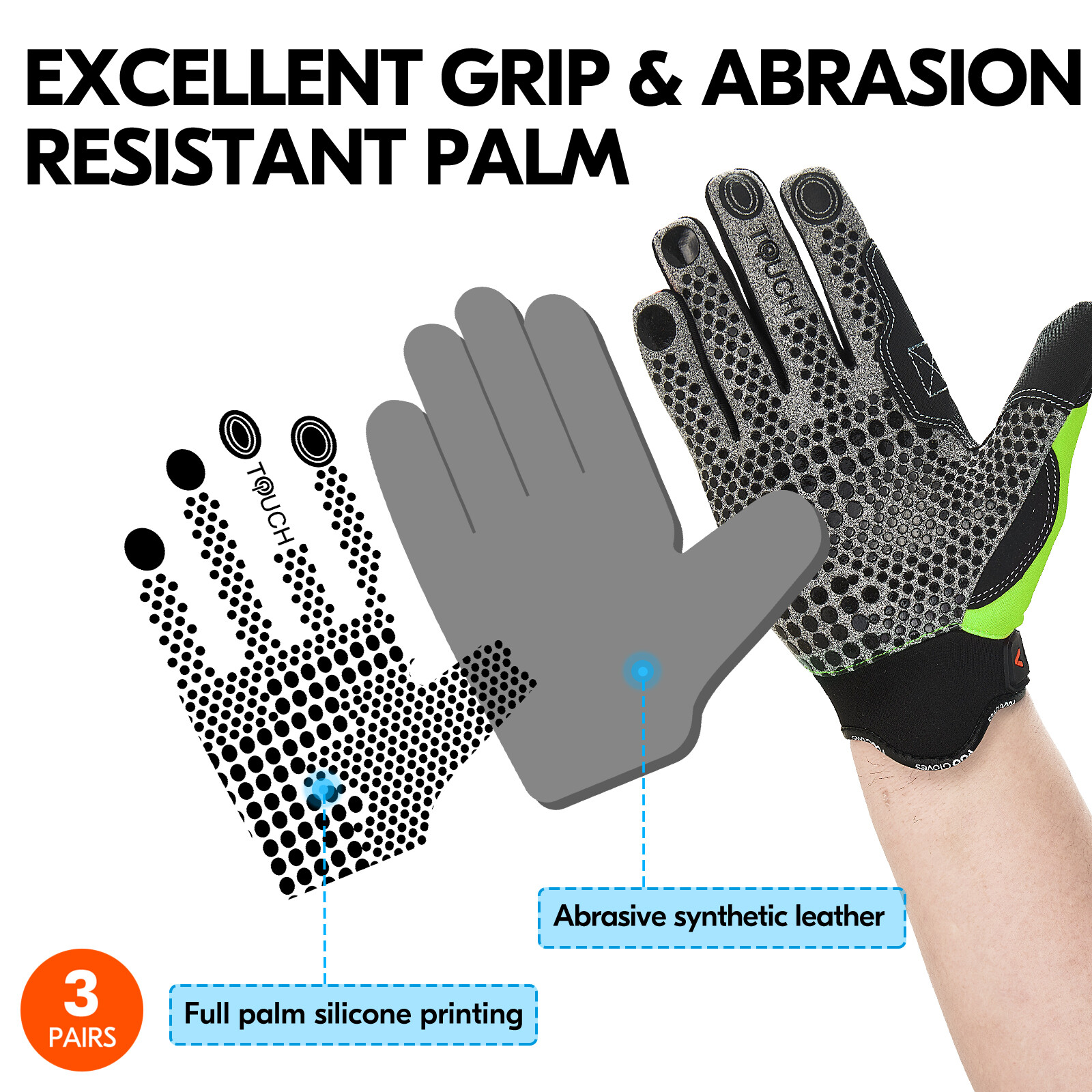 Vgo 3Pairs Synthetic Leather Work Gloves,Mechanic Gloves,Outdoor Gloves(SL7895)