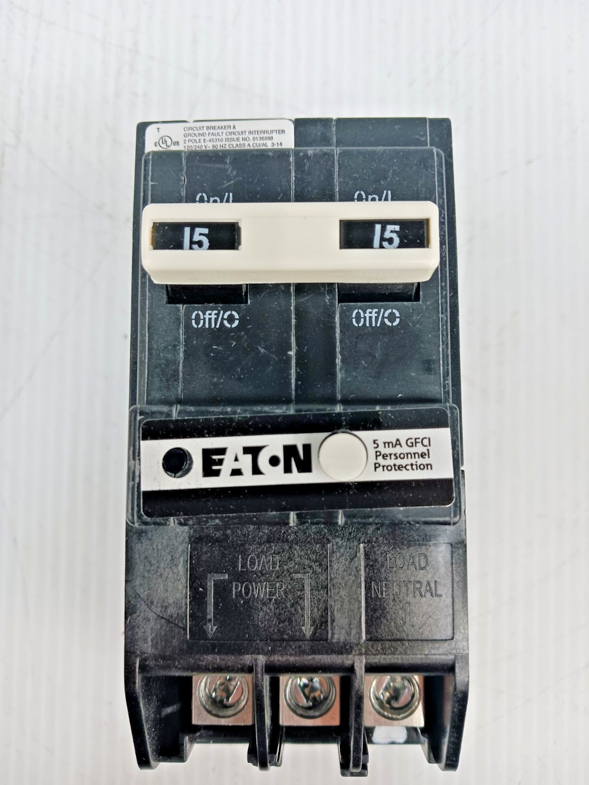 New Eaton 15 Amp Plug-In GFCI Circuit Breaker 2 Pole 120/240 VAC 10kA BRN215GF