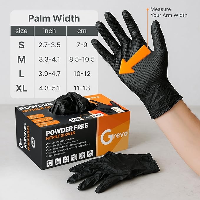 Black Nitrile Gloves 8 Mil | Latex-Free, Powder-Free | 100–1000PCS S–XL, Heavy-D