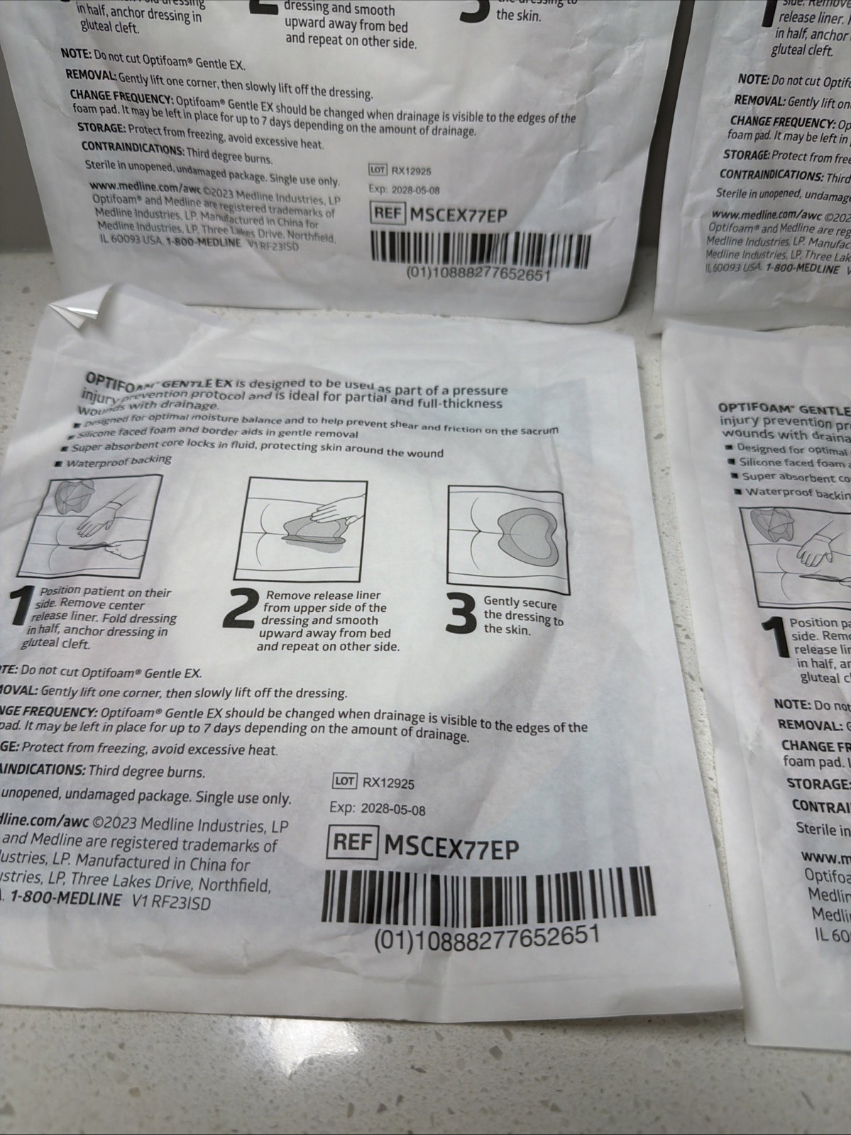 Medline Optifoam Gentle EX Silicone Faced Foam Dressing 7×7 Sacral (4 dressings)