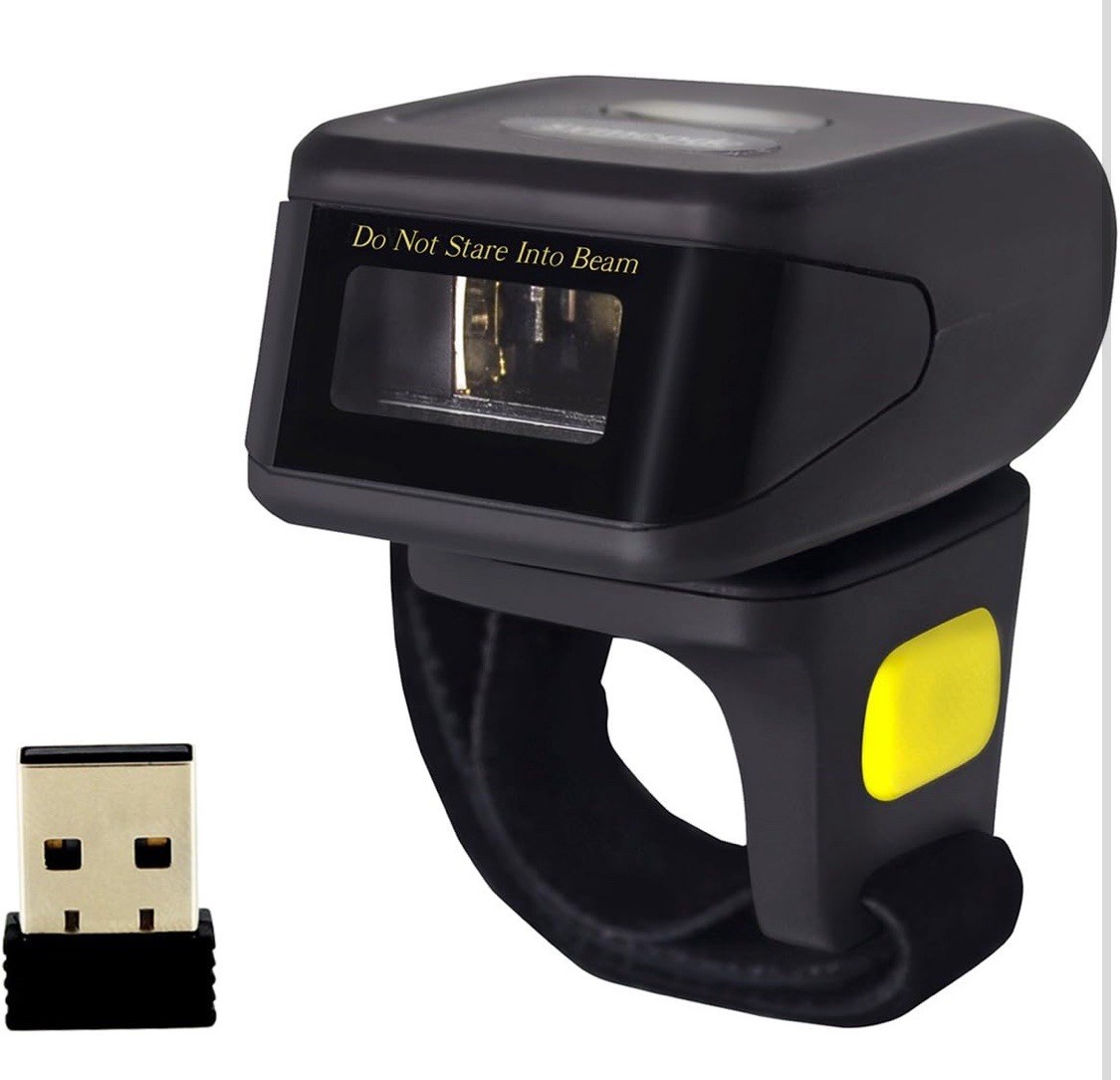 Bluetooth Ring 1D 2D QR Barcode Scanner, Wearable Wireless Finger Mini Bar Code