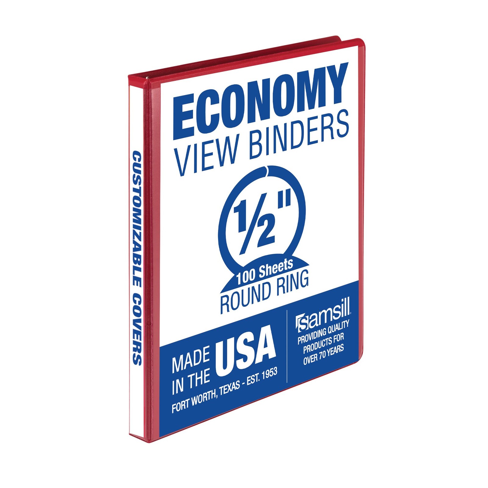 Samsill 0.5 Inch 3 Ring Binder, Made in USA, Economy Round Ring, 1-Pack, Red