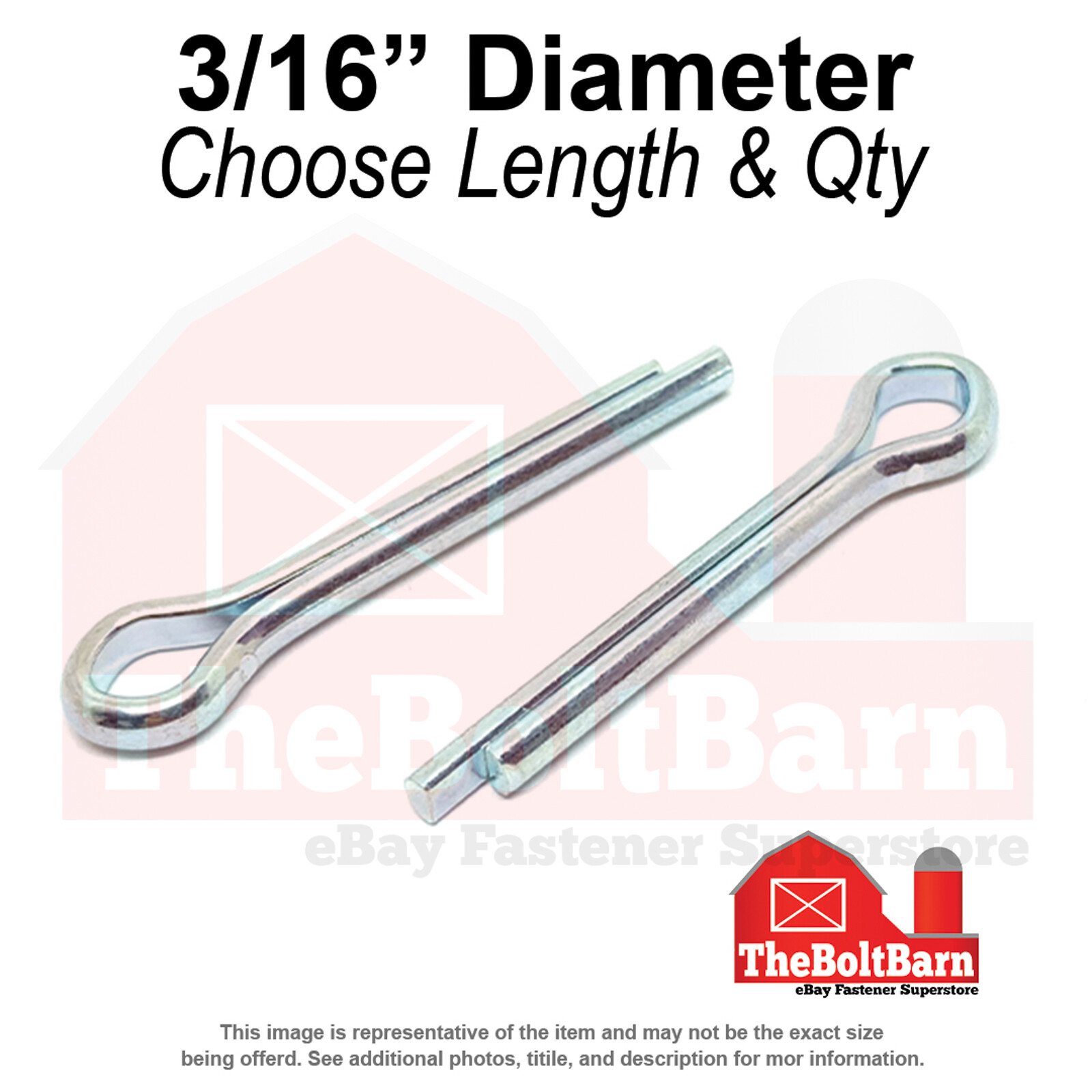 3/16″ Steel Extended Prong Cotter Pin Zinc Clear (Choose Length & Quantity)