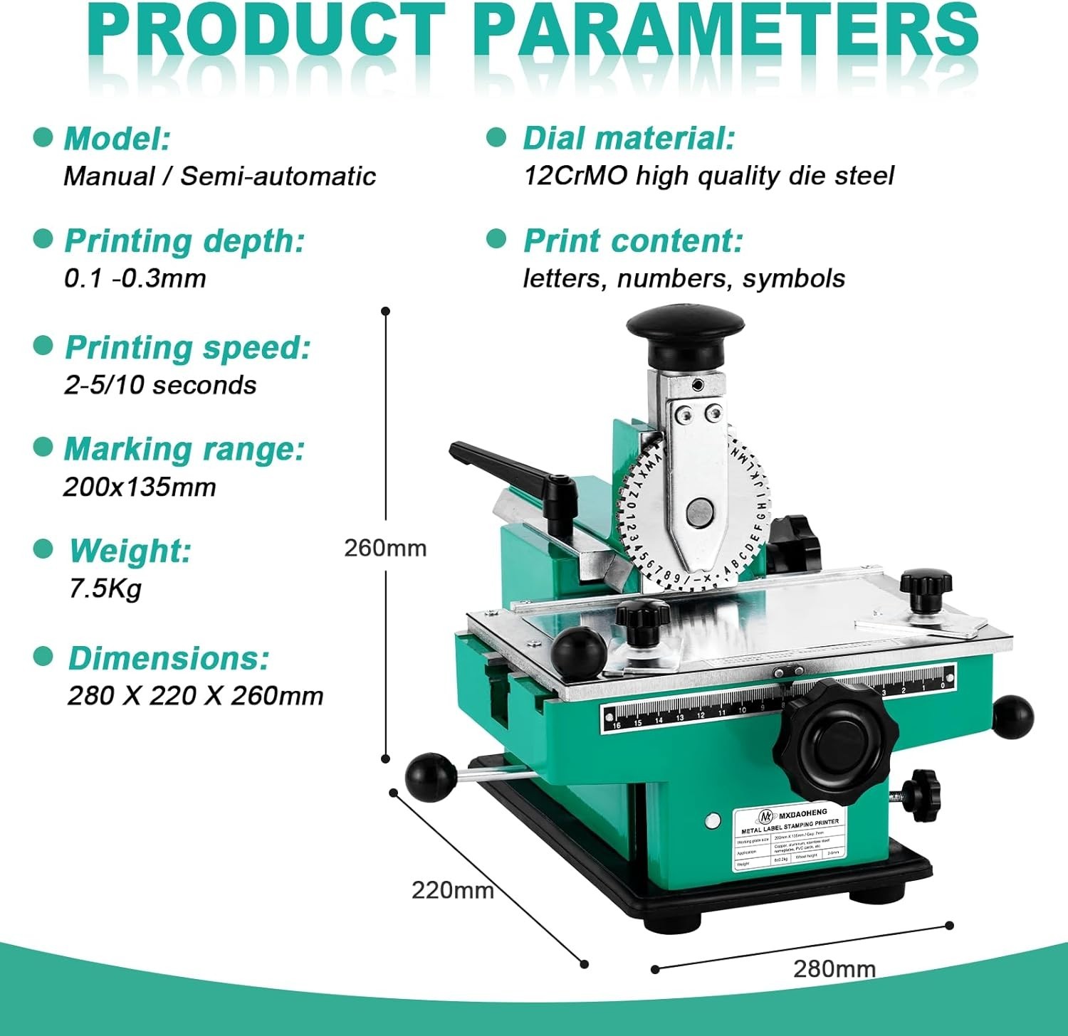 Metal Nameplate Stamping Machine Semi-Automatic Embosser Dog Tag Printer Label M