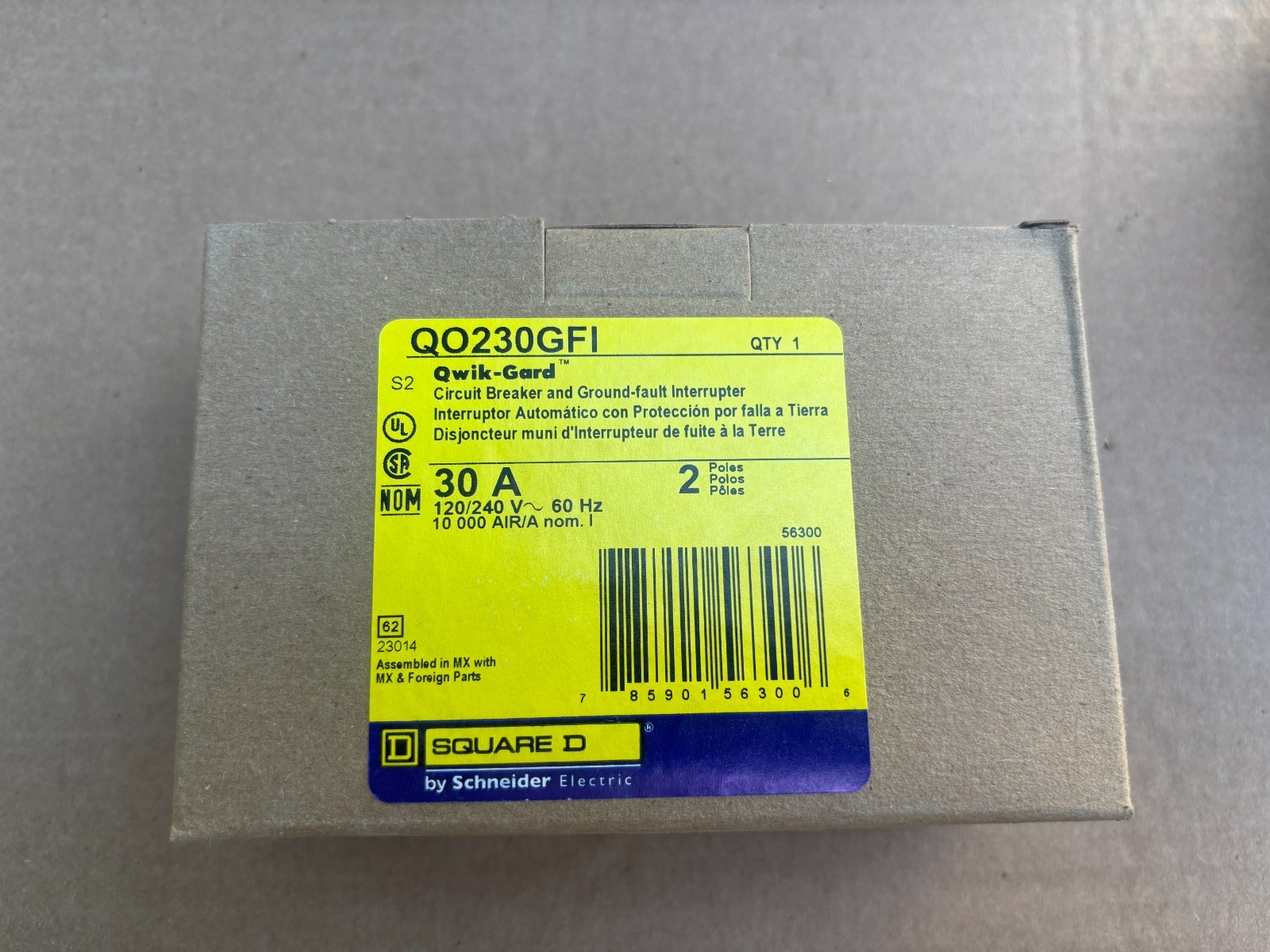 NEW IN BOX – SQUARE D QO230GFI 2P 30A 240V GFI CIRCUIT BREAKER **FREE SHIPPING*