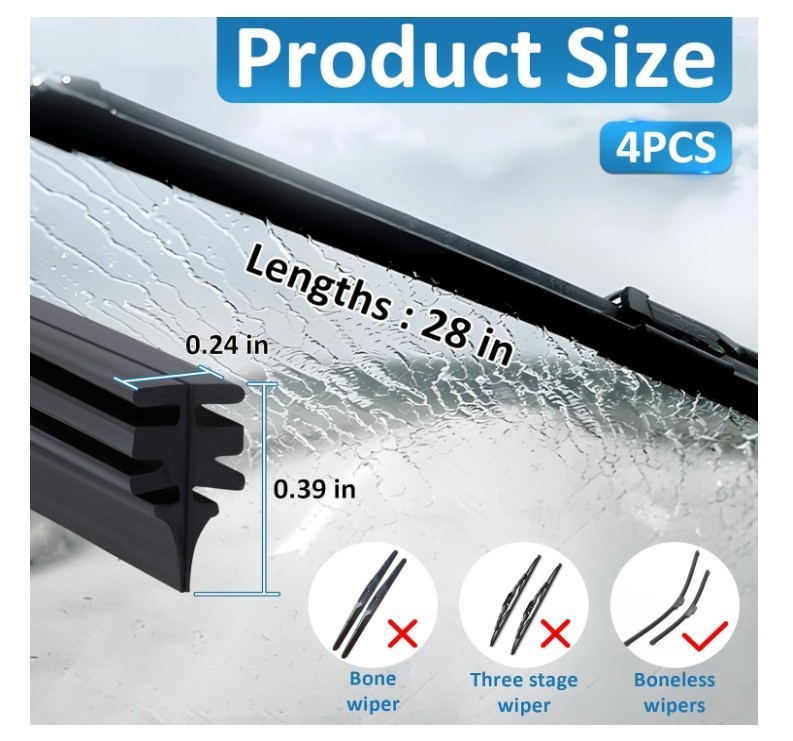 Recambio de Escobilla Limpiaparabrisas 28”, Universal Ajustable DIY, 4 Piezas