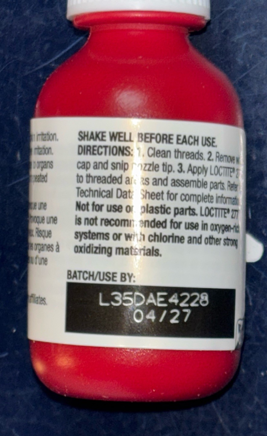 Loctite 277 10mL RED High Strength Threadlocker 0.34FL. OZ. 231089 EXP 04/2027