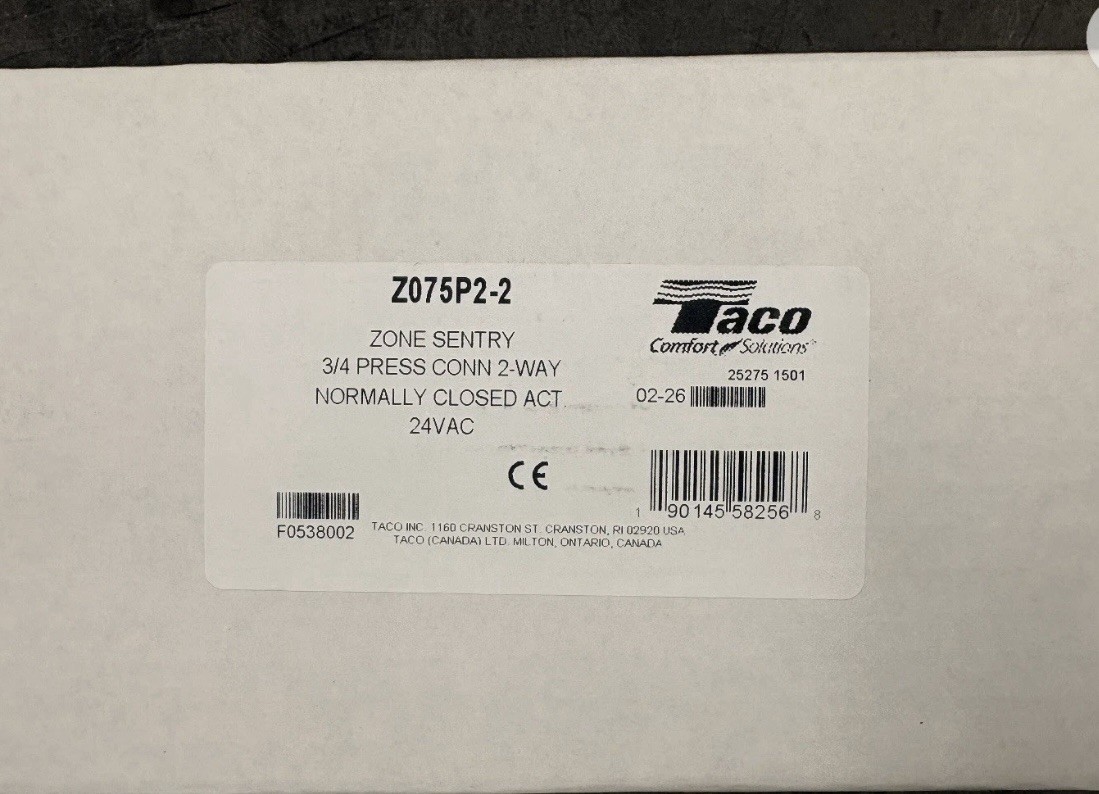 Taco Z075P2 3/4 PRESS CONNECTION 2-WAY NORMALLY CLOSED ACT MAKE AN OFFER!