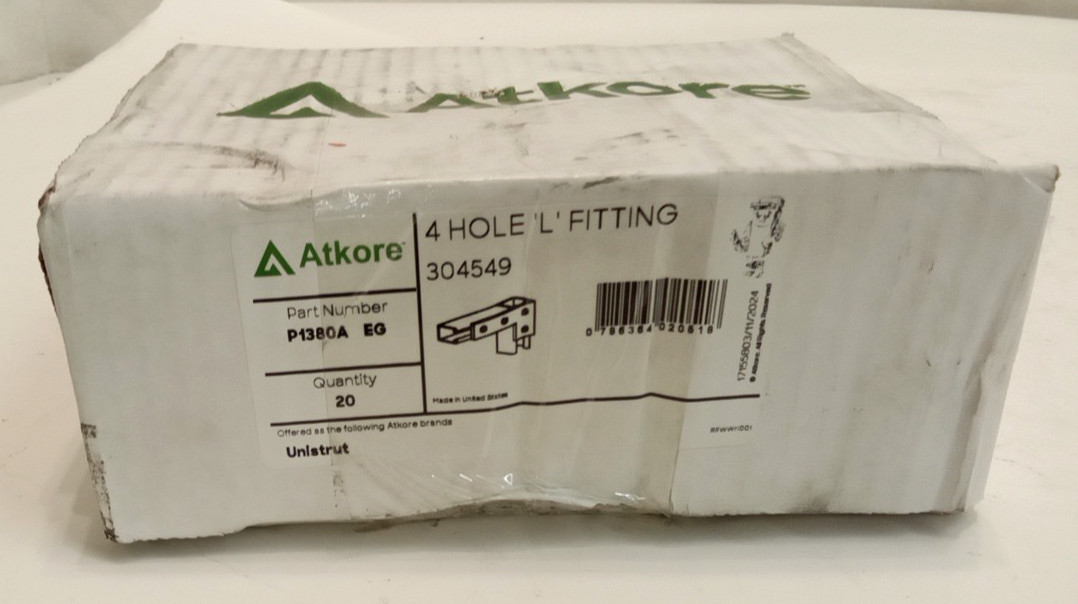 Atkore P1380A EG Unistrut 4 Hole Flat Plate L Channel/Strut Fitting Steel 20pk
