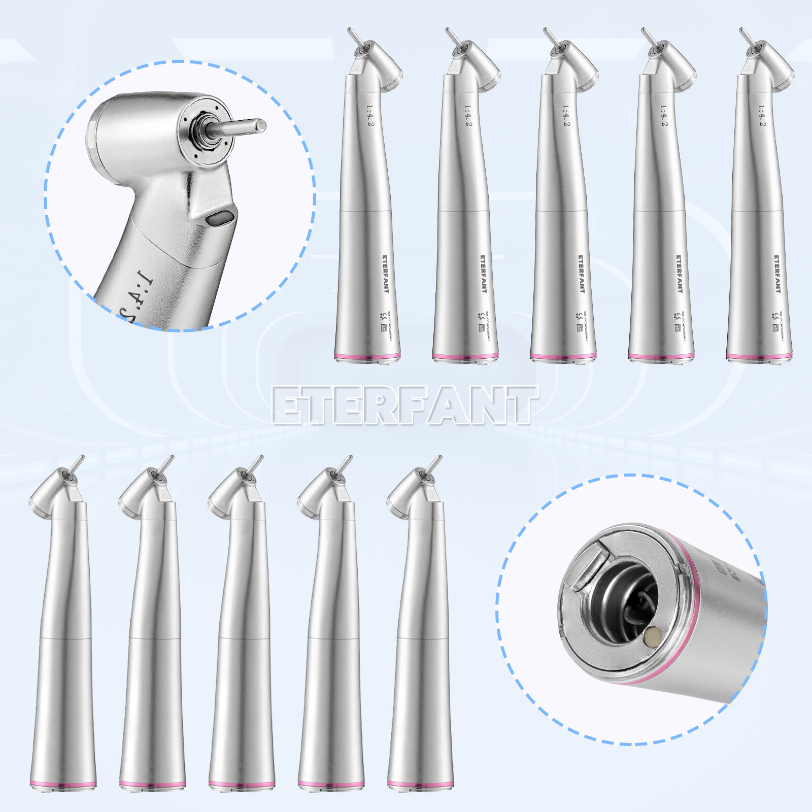 ENTERFANT Dental 1:1/1:4.2/20:1 Implant LED Fiber Optic Contra Angle Handpiece