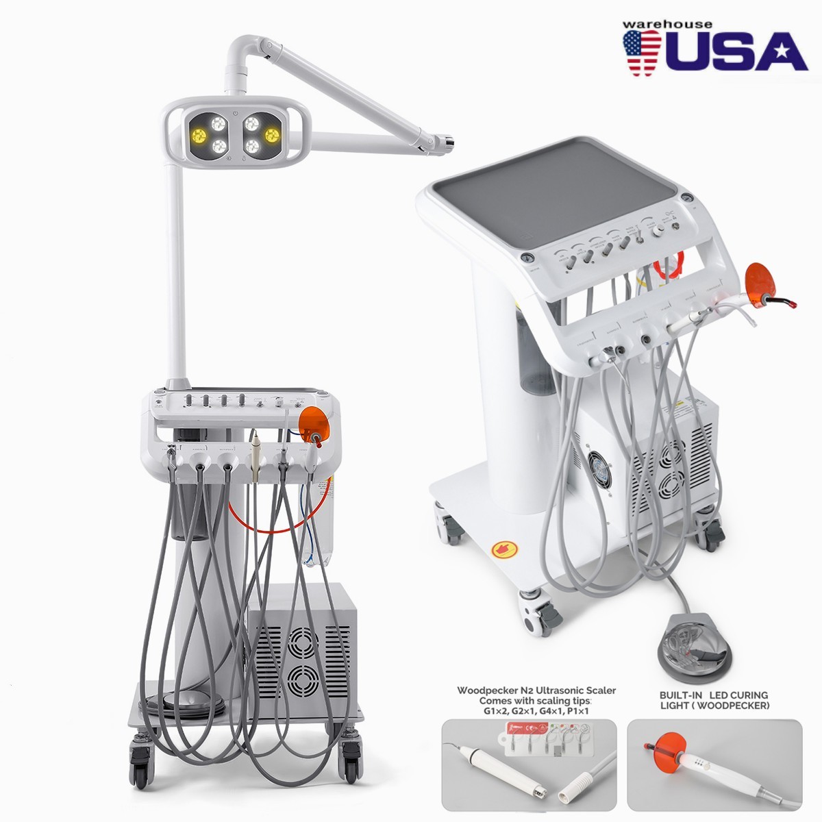 Dental Portable Delivery Unit System Air Compressor Cart /w+ Surgical Lamp Light