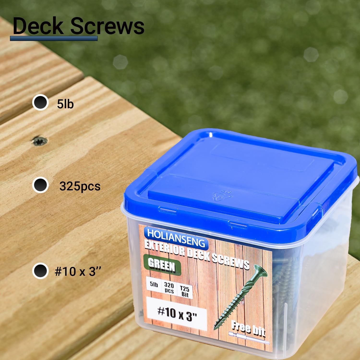 Deck Screws 3 Inch, #10 x 3, 5lb, Rust Resistant, Green Epoxy Coated, Outdoor…