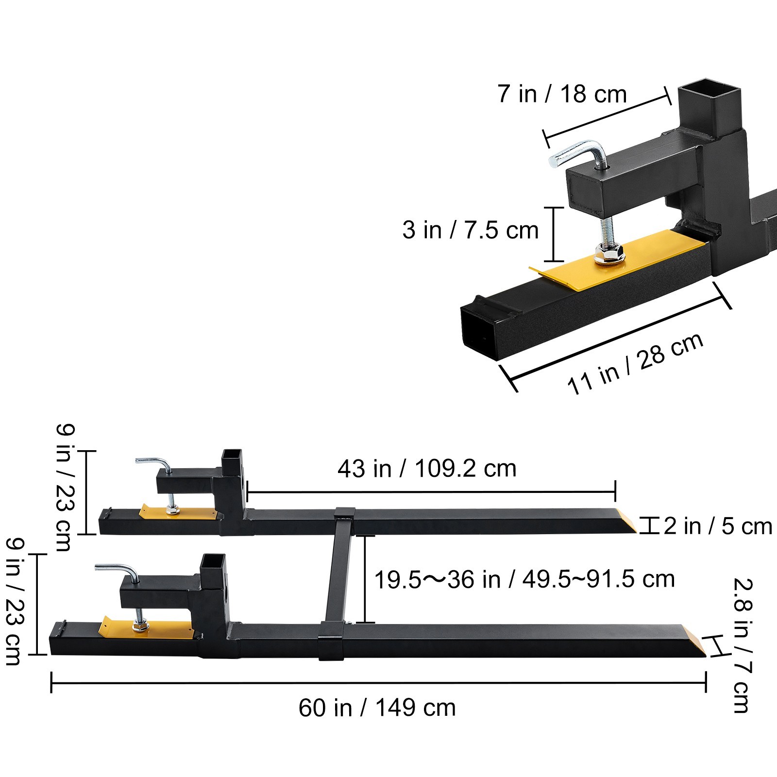 VEVOR Pallet Forks 2000/4000 lbs Bucket Clamp on Skid Steer Loader 43» 60»