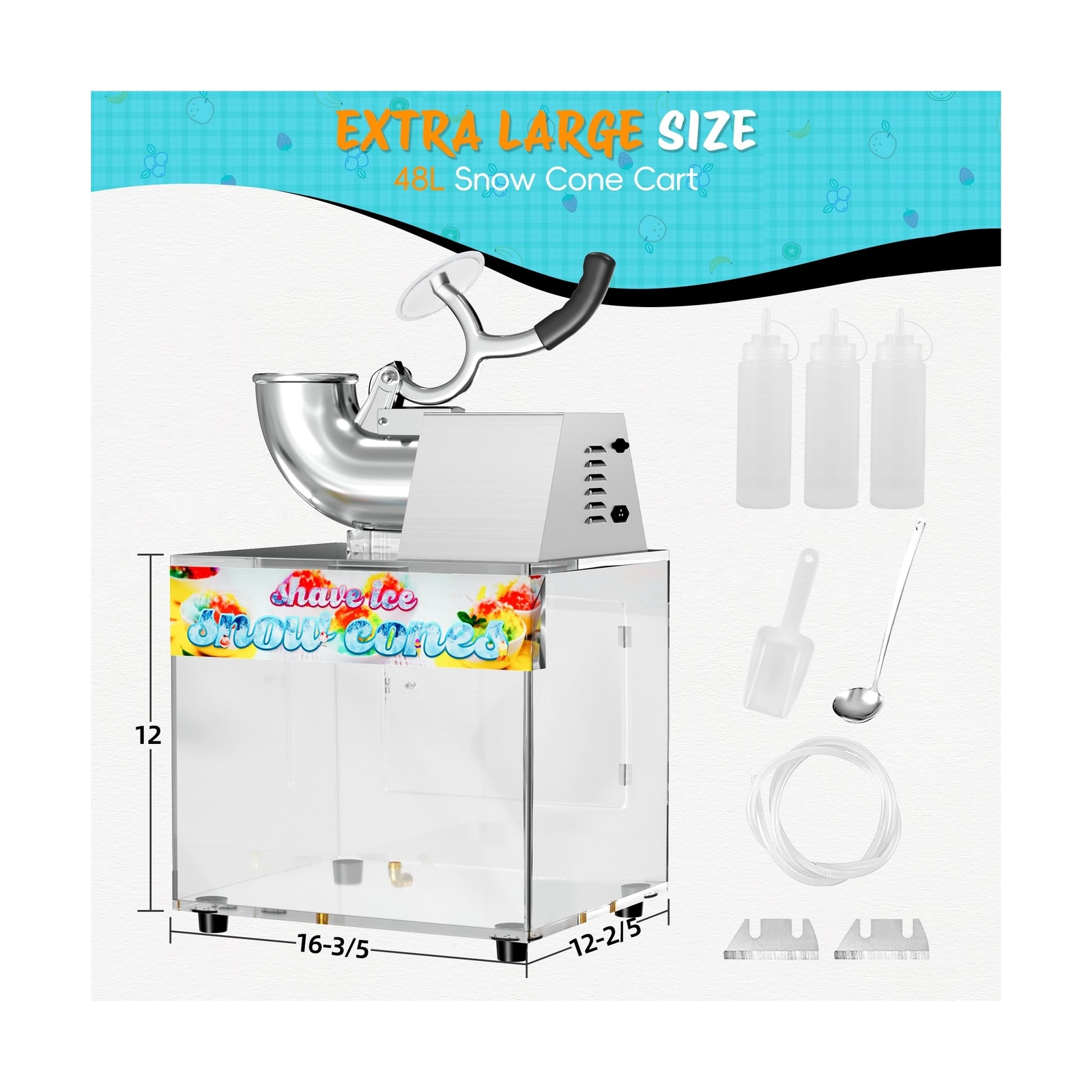 48L Snow Cone Machine, 500LB/H Commercial Shaved Ice Machine for Snow Cones, …