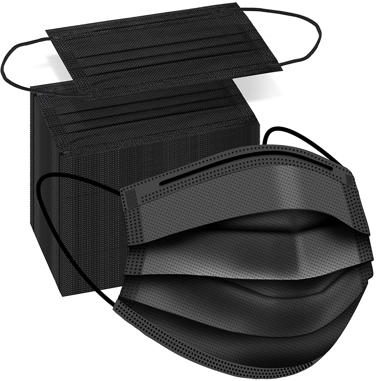 100 PCS Disposable Face Masks, Black Disposable Masks, 3 Ply Protection Face Mas