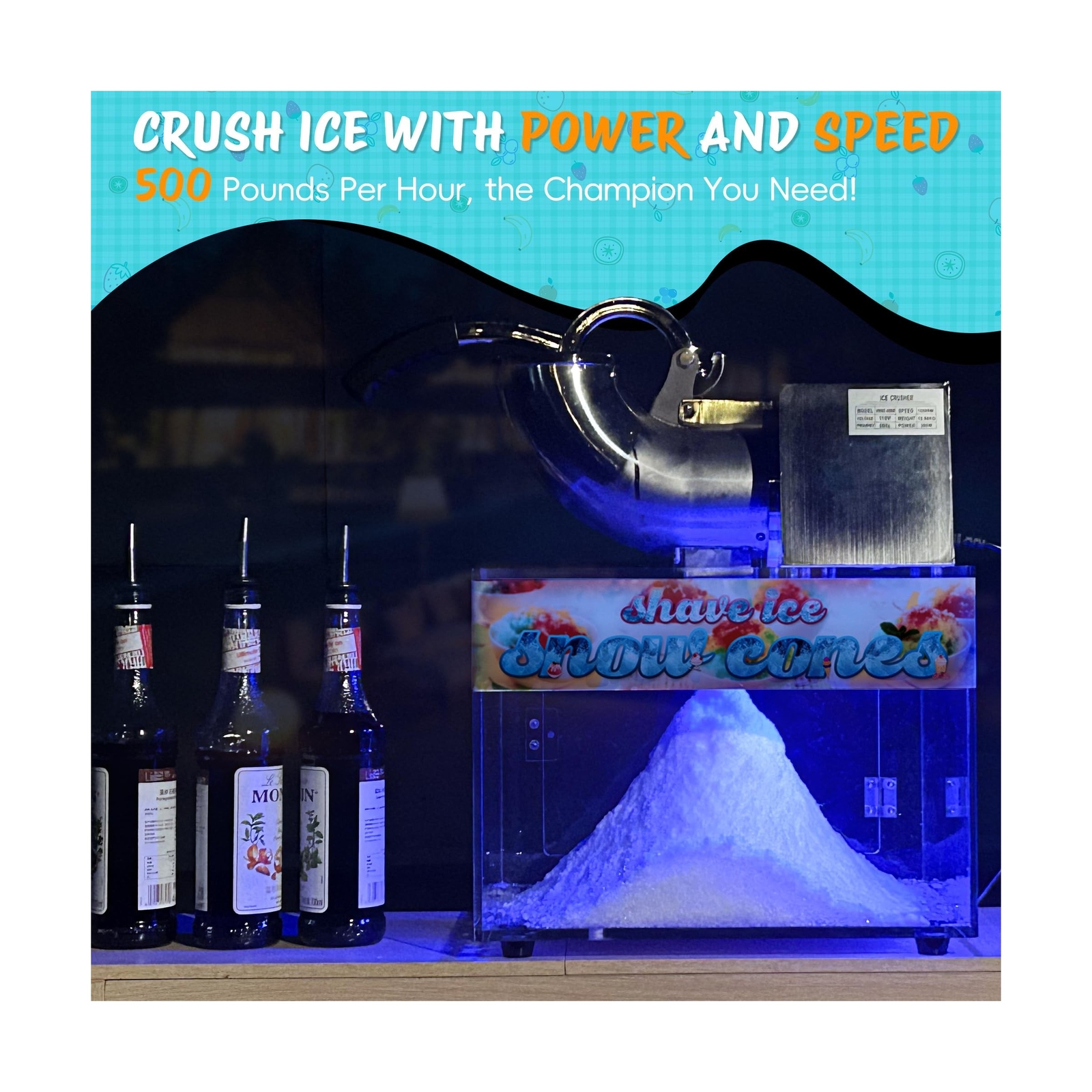 48L Snow Cone Machine, 500LB/H Commercial Shaved Ice Machine for Snow Cones, …