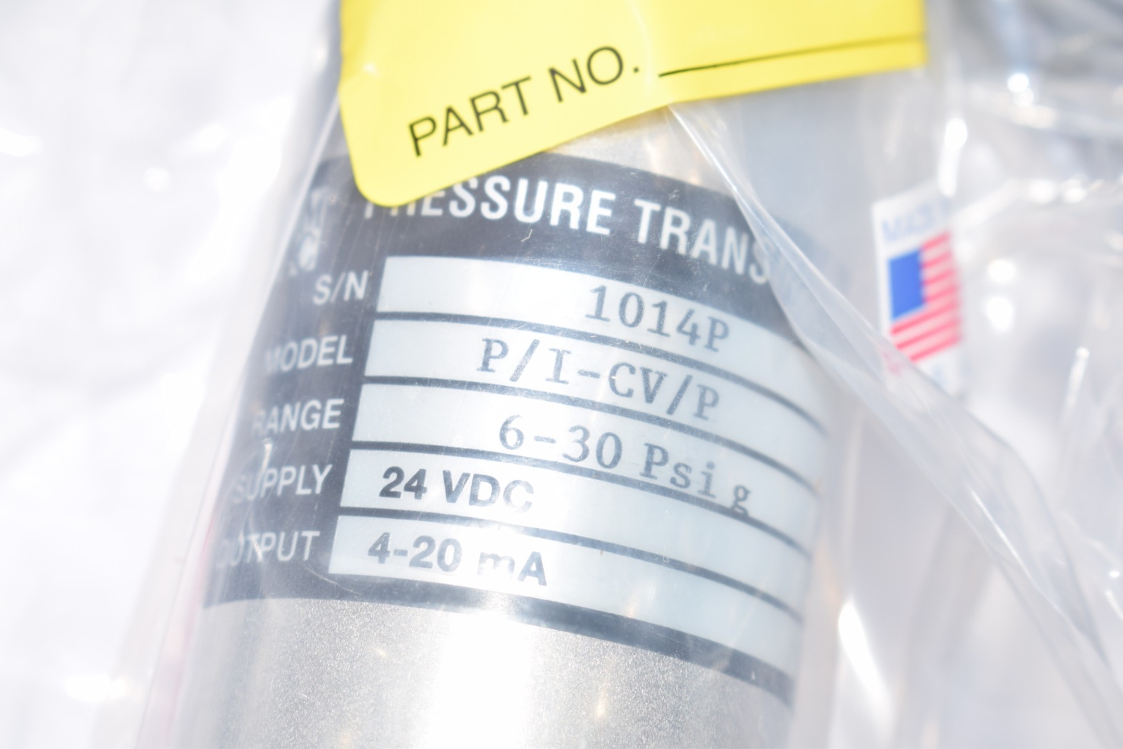 NEW, PMC, Pressure Transmitter, Part: P/I-CV/P, 1014P, 6-30 Psi g, 24 VDC, 4-20