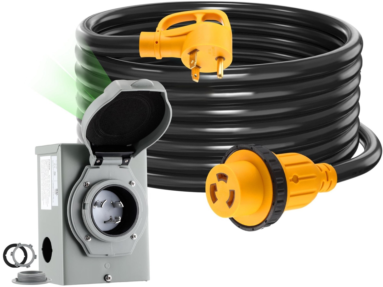 Kanayu 20FT 30 Amp RV Generator Cord And Power Inlet NEMA TT-30P L5-30R Lock