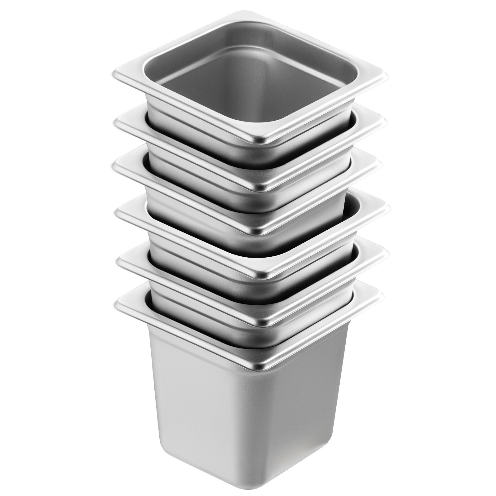 VEVOR 6 Pack 1/6 Size Hotel Pans Steam Table Pan Stainless Steel 6″ Deep
