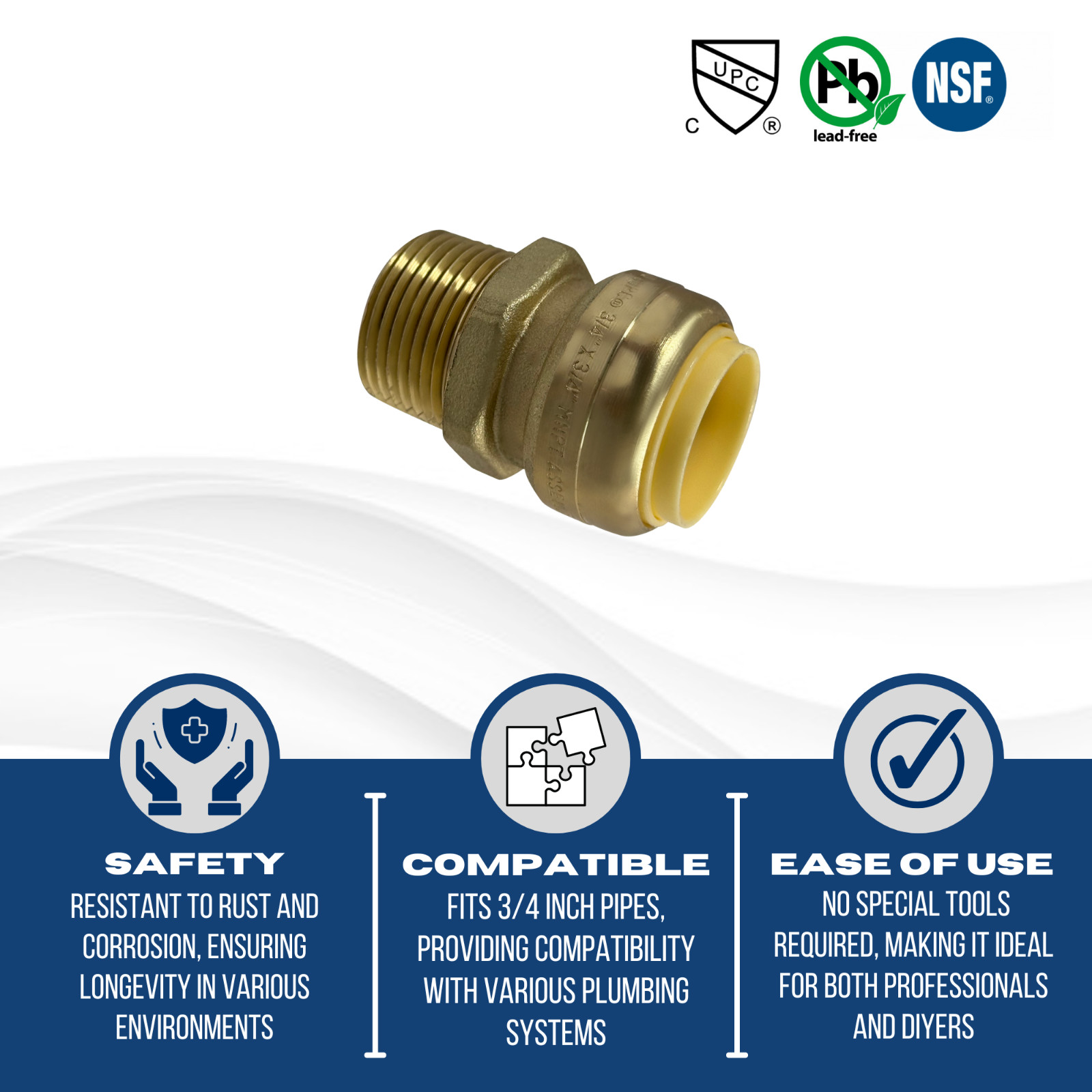 10 Pieces 3/4″ Push Fit X 3/4″ Male Adapter, Push Fit Male NPT Adapter