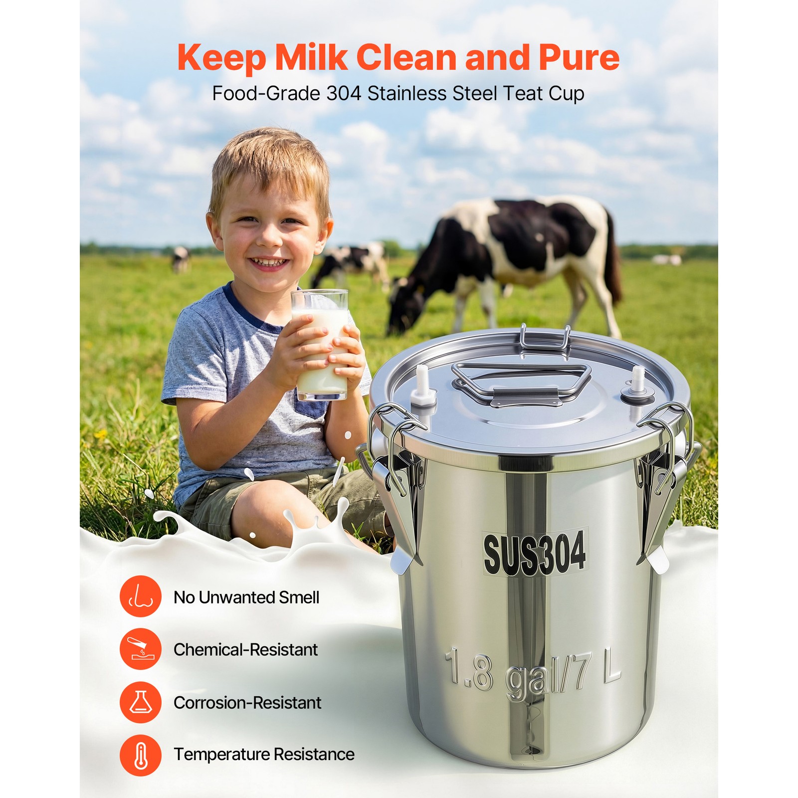 Uimoso Portable Goat Milking Machine with 1.8 Gal / 7 L Bucket for Livestock