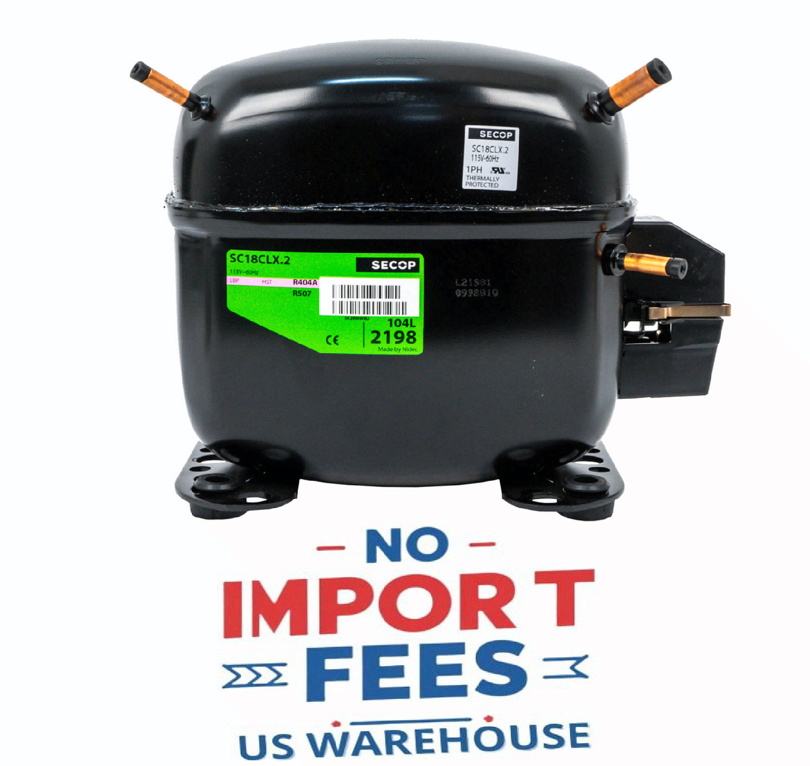 Hermetic Refrigeration Compressor 115V 60Hz For Secop SC18CLX.2 R404A 3/4HP