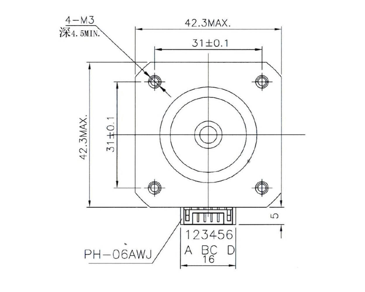 BIQU 42HDB4036Z-24B 1A Nema 17 Motor 1.8 degree Class F High Temp Motor with 1 m