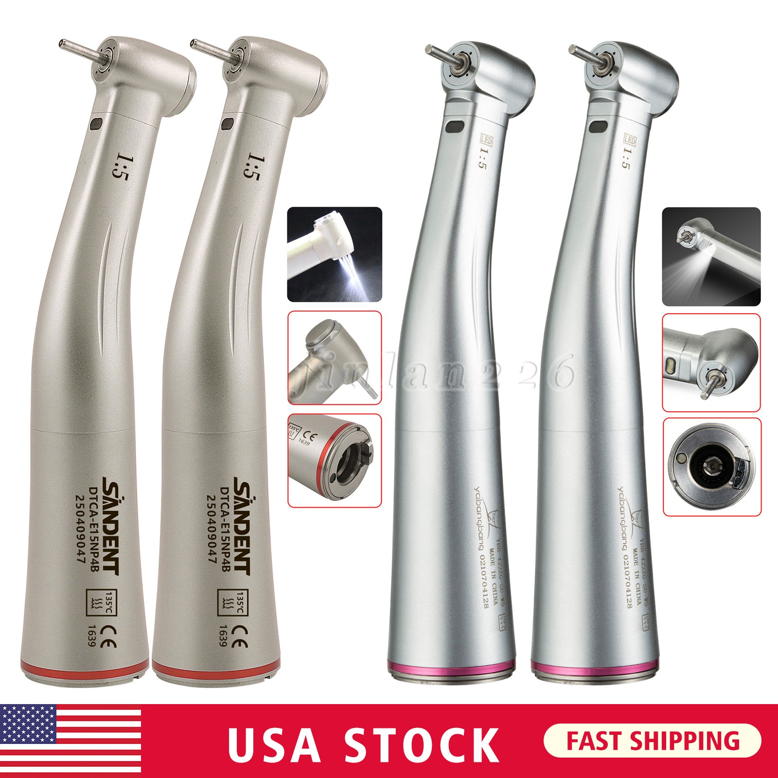 Dental 1:5 Increasing Handpiece Contra Angle LED For NSK Electric Motor E-Type