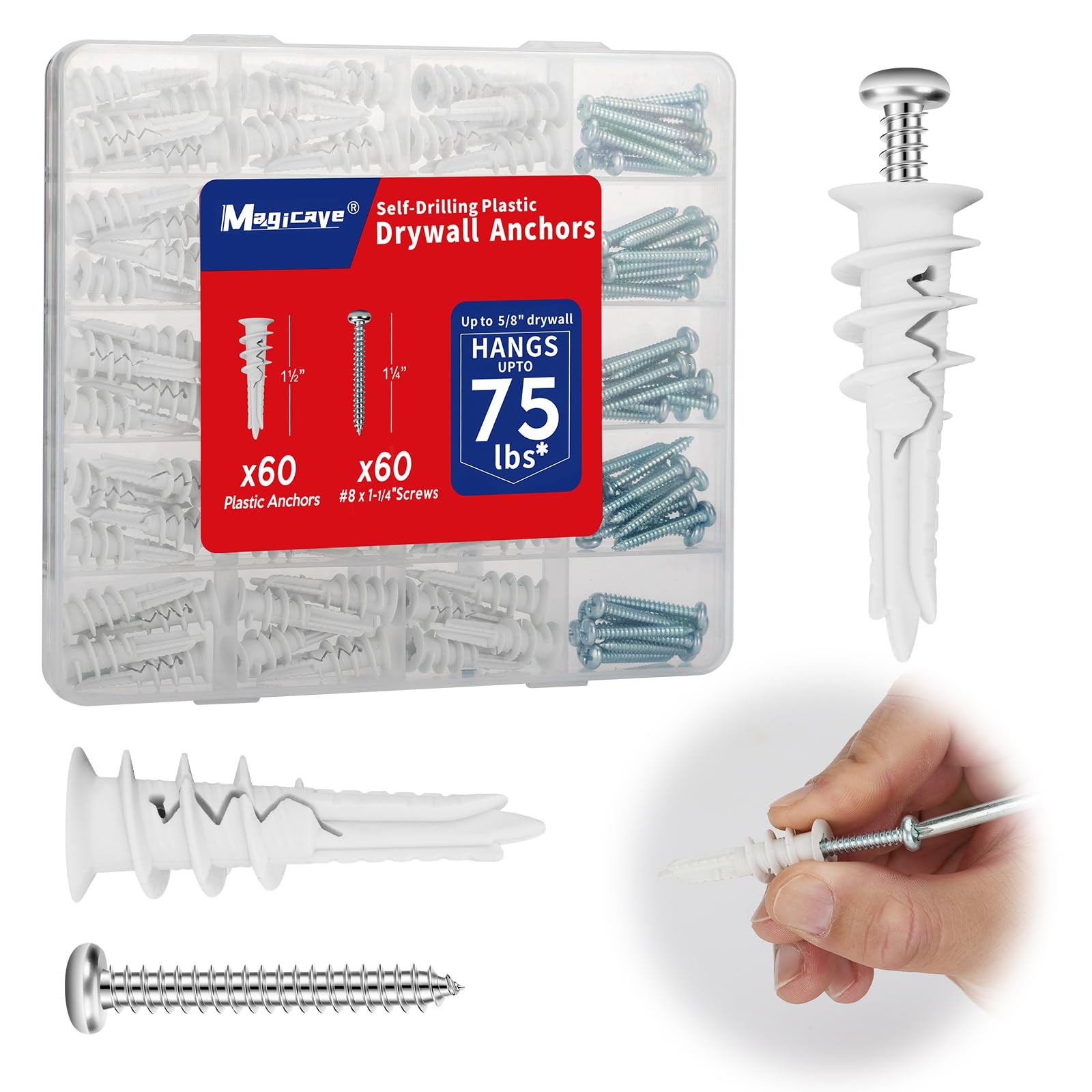 Self Drilling Drywall Anchors with Screws Kit 120 Pcs, No Pre Drill Required,…