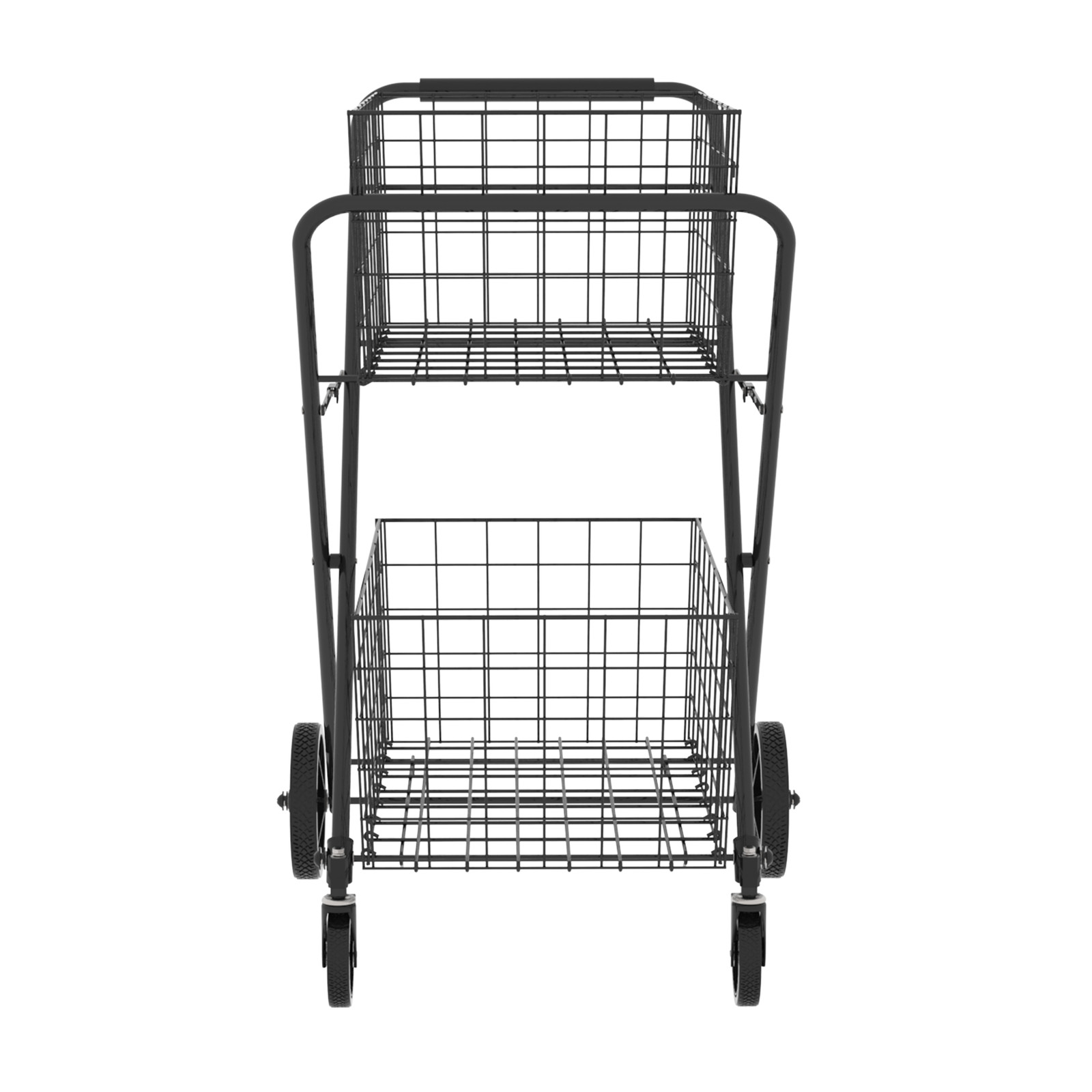 Foldable Utility Shopping Cart W/ 2 Baskets Utility Cart for Laundry Shopping
