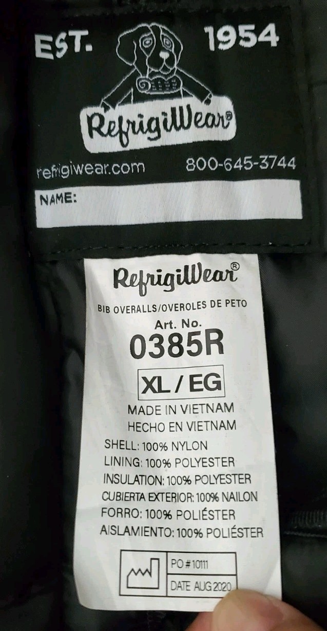 Refrigiwear 0385R Insulated Bib Overalls, Nylon Dark Navy Sz XL NWOT