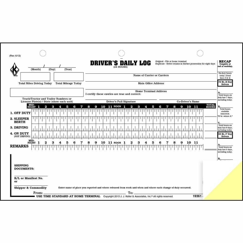 J. J. Keller Driver Daily Log with 7- and 8-Day Recap, 8.5″ x 6.5″, 5 Pack
