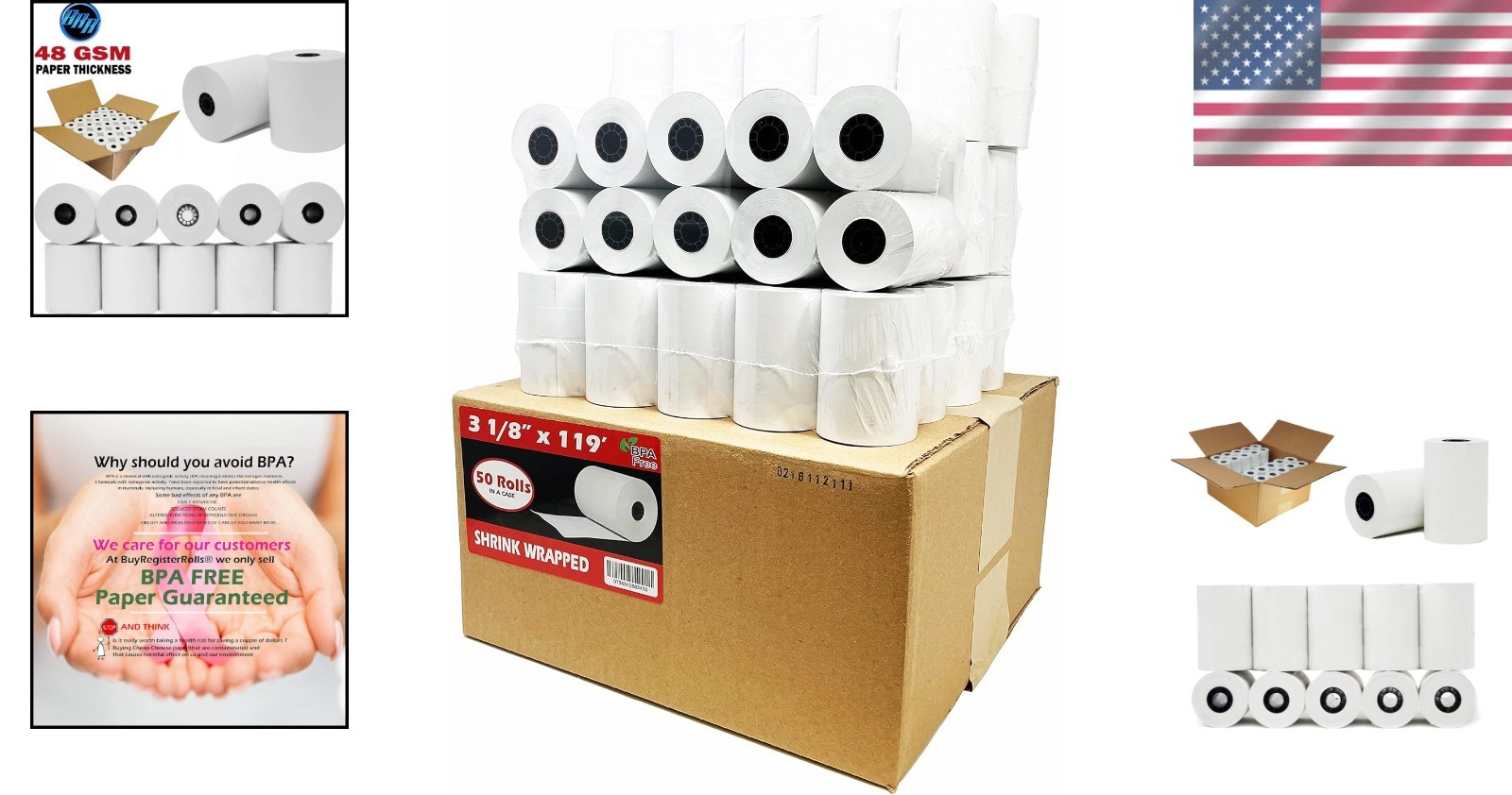 German 50 Rolls Thermal Paper – 3 1/8″ x 119 ft – BPA Free, Recyclable