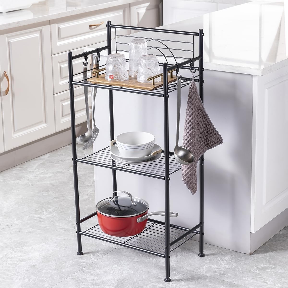 L&H UNICO 3-Tier Free Standing Wire Rack Durable Metal 3 Tier Shelf, Black