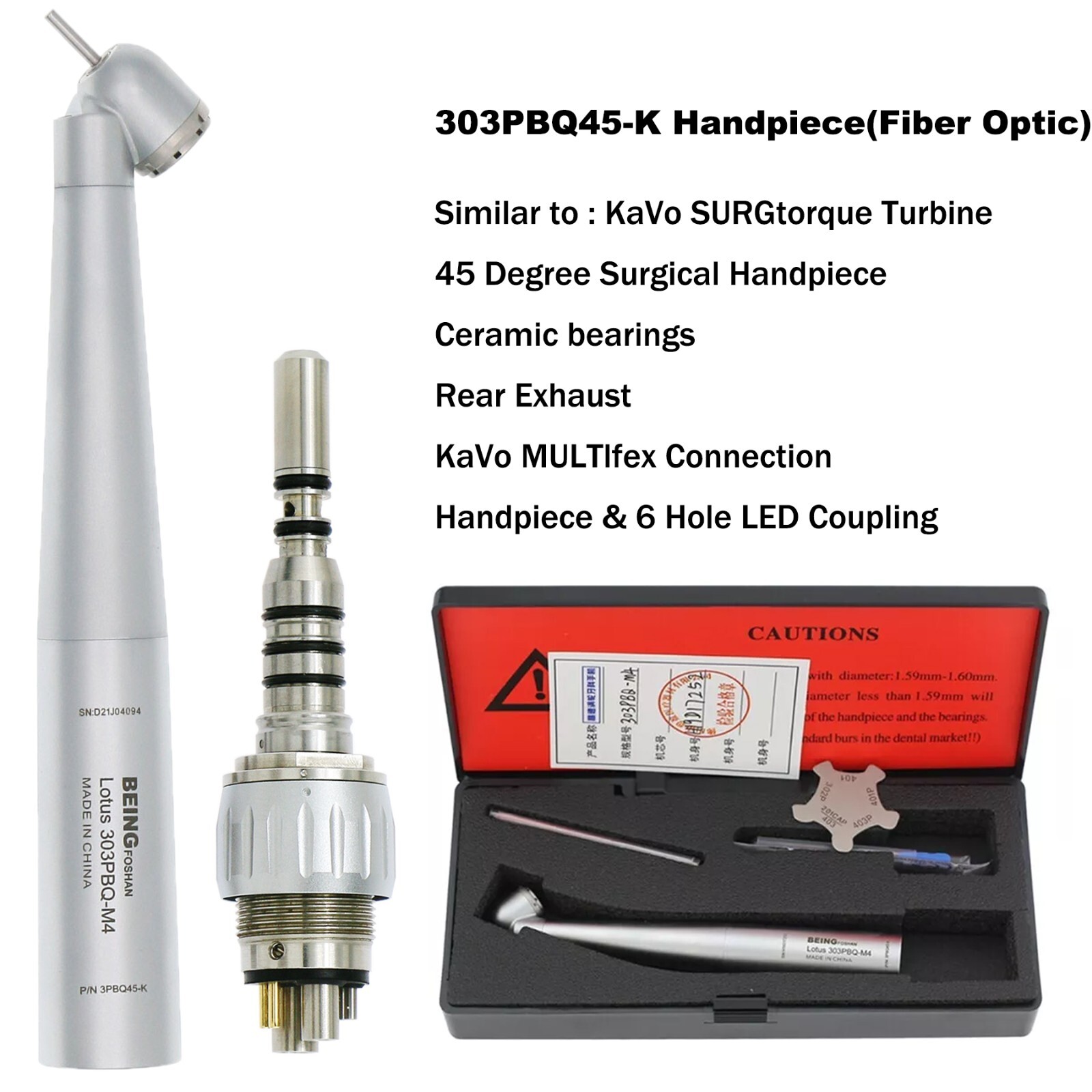 US BEING COXO Dental 45° Angle Surgical Handpiece Fiber Optic KAVO 6 Pin Coupler