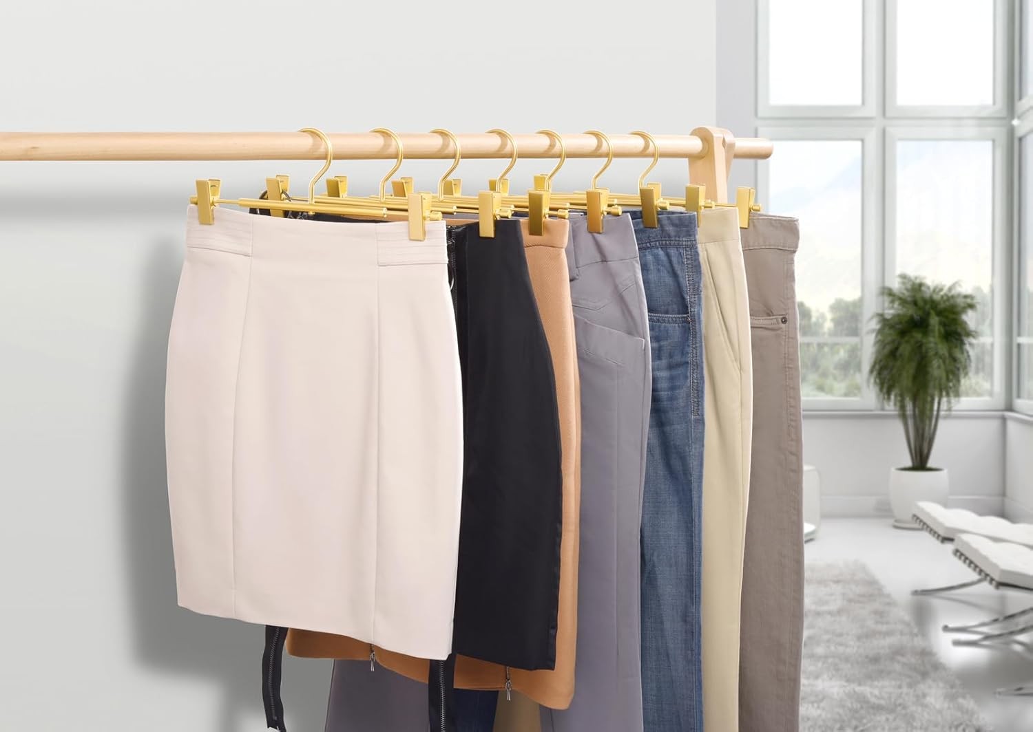 Amber Home 10 Pack Premium Matte Gold Aluminum Pants Hangers,