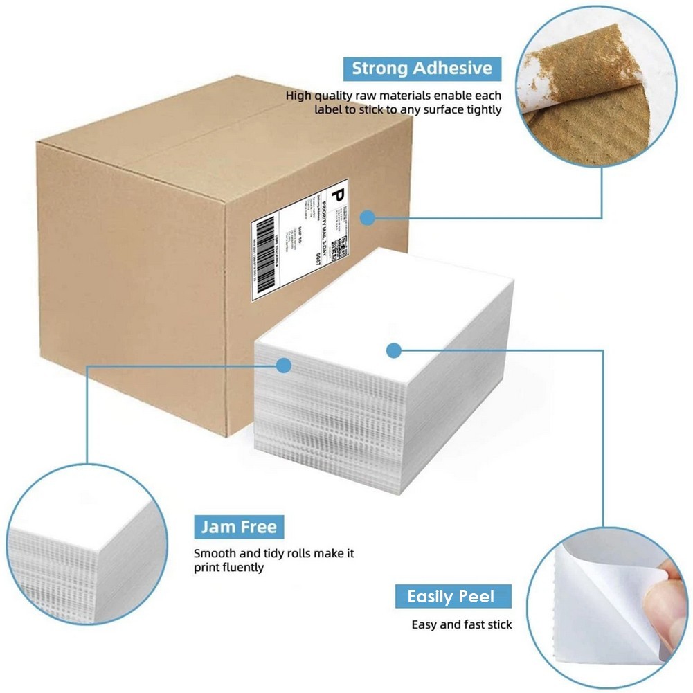 4″x6″Fanfold Direct Thermal Shipping Labels for Zebra & Rollo Printer white US