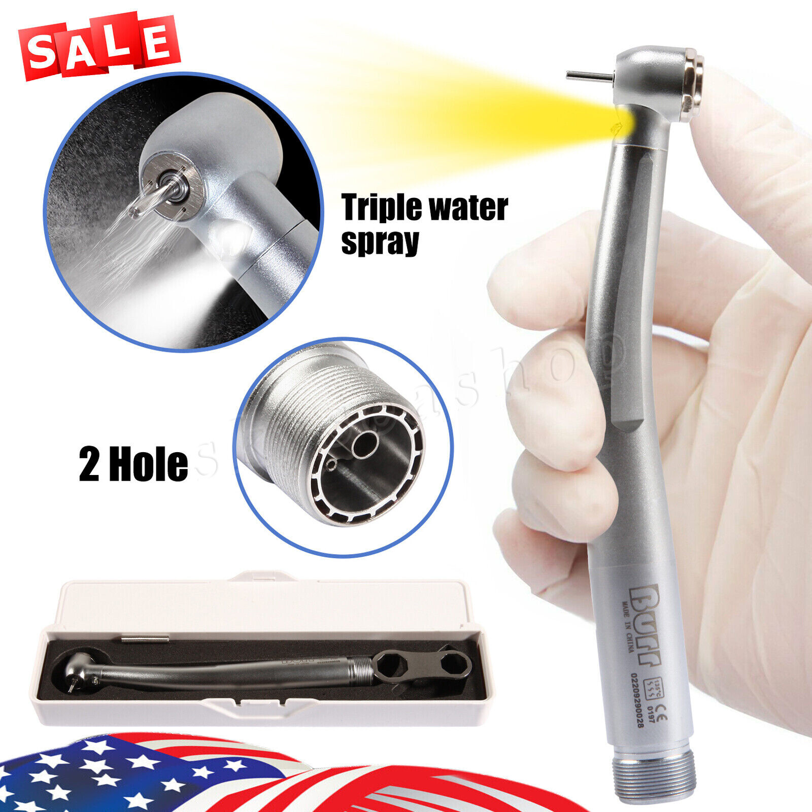 Dental Fiber Optic LED E-generator high speed handpiece Turbine 2 Holes Borden