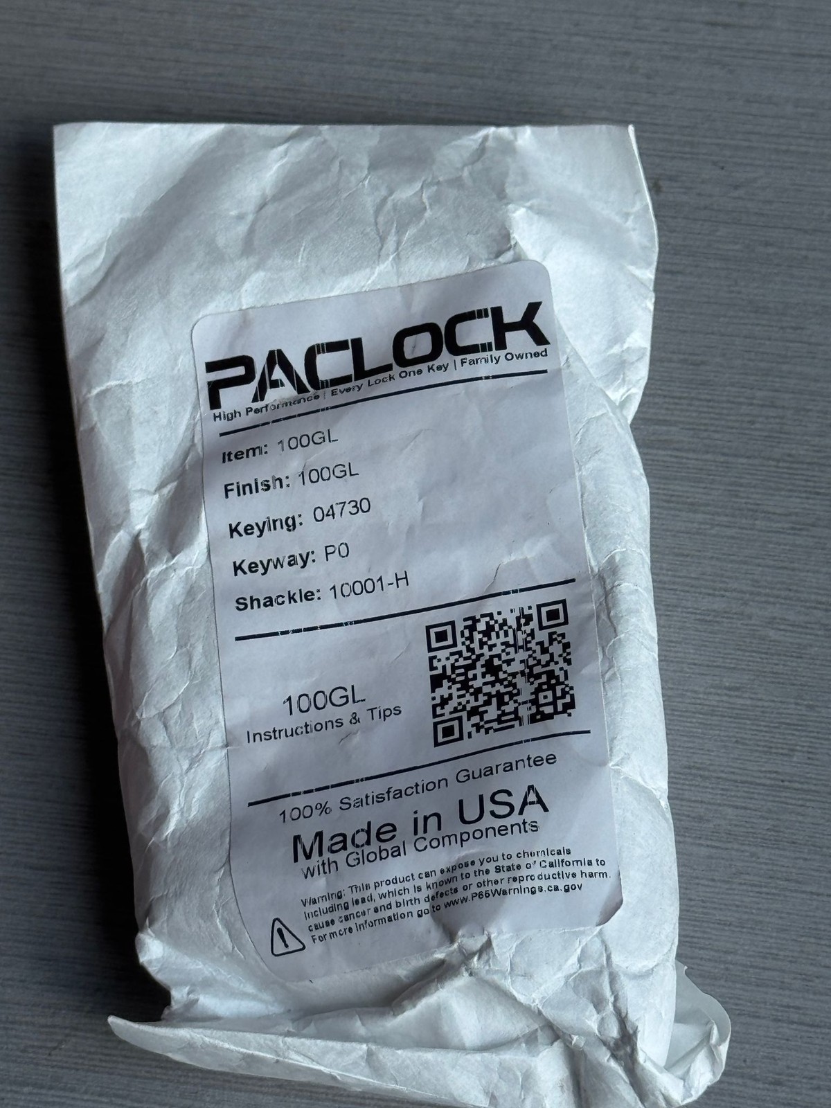 PACLOCK Padlock Keyed 100GL Brass Hardened Shackle With Keys 04730 Made in USA