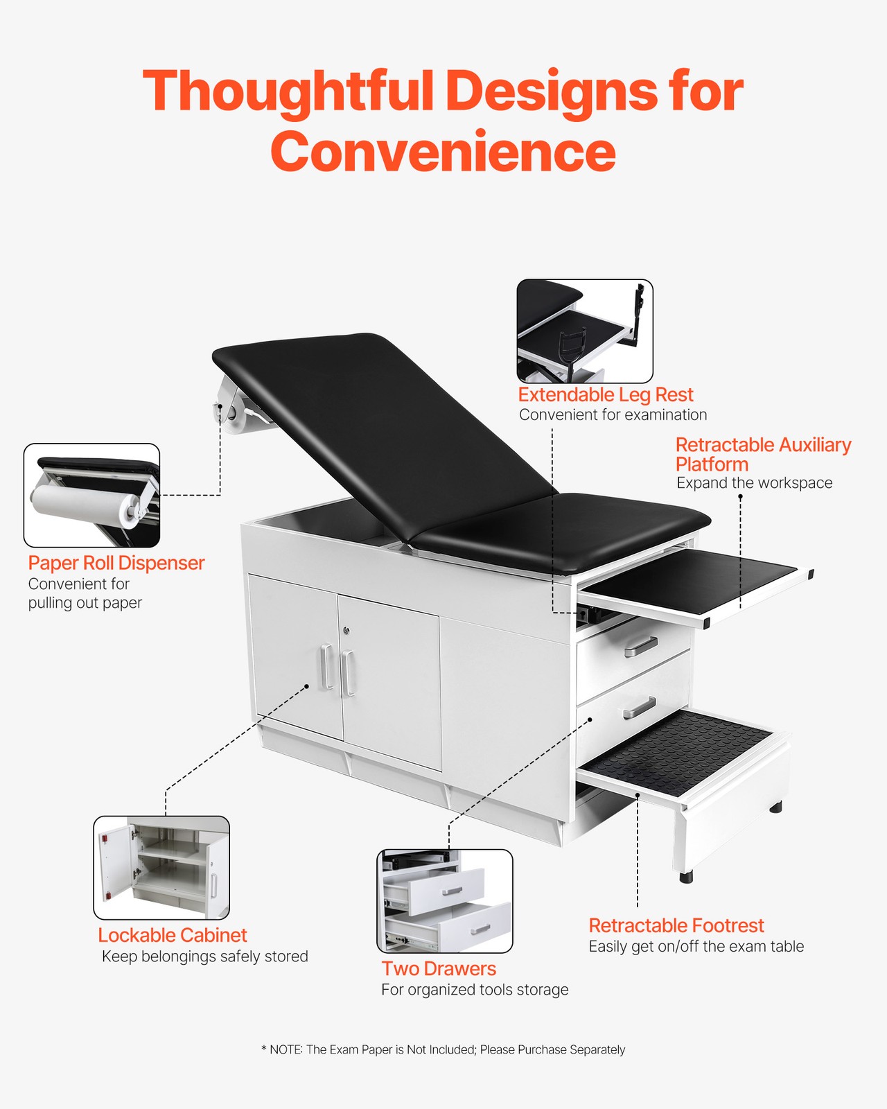 VEVOR Medical Exam Table Medical Examination Bed with Locking Cabinet & Drawers