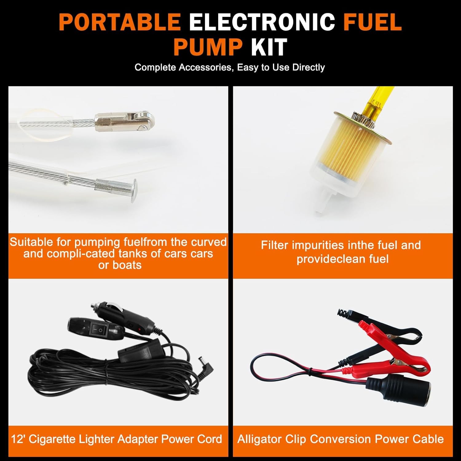 12V Fuel Transfer Pump Set, Gasoline Transfer Pump Kit, Electric Fuel Pump with
