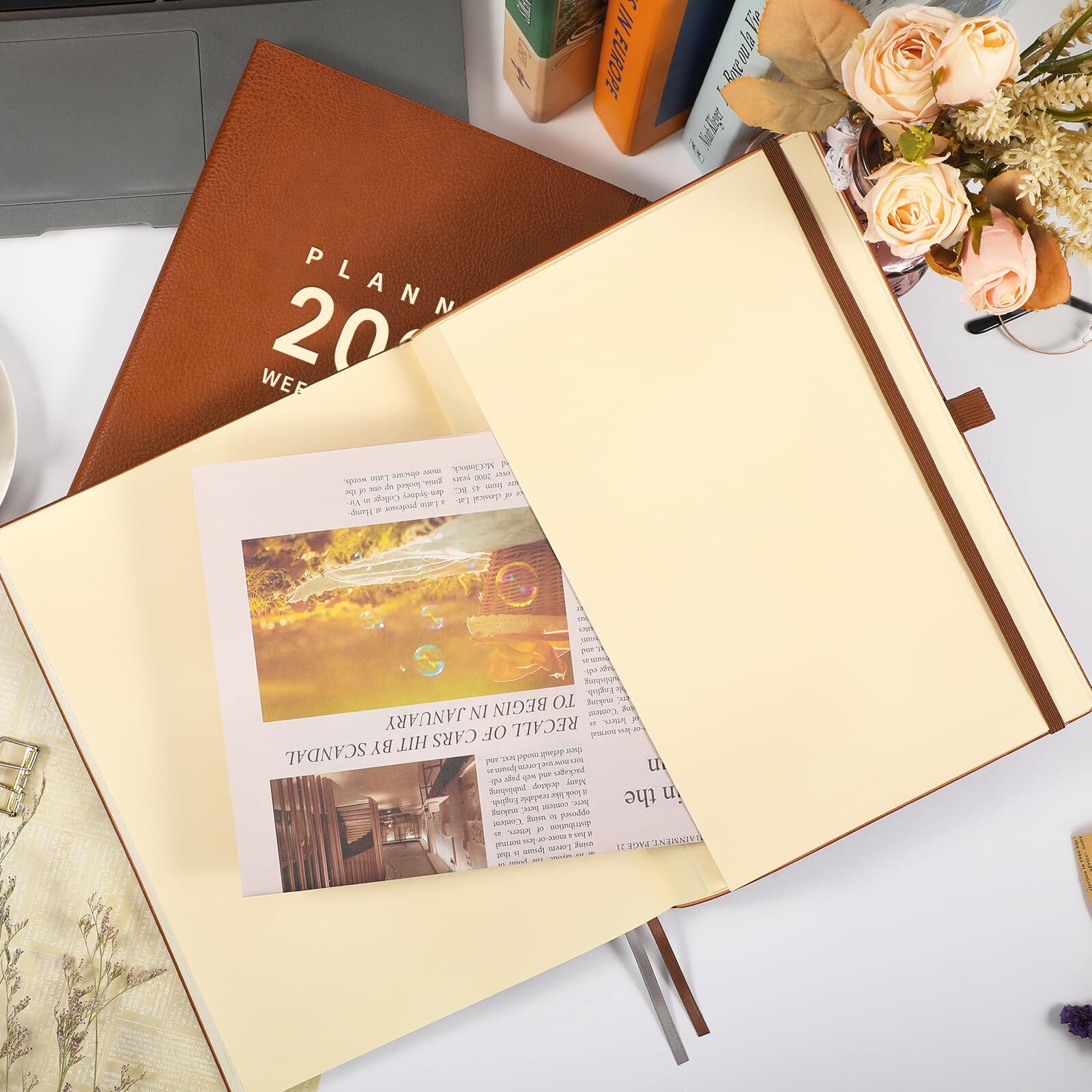 2025 Daily Weekly and Monthly Planner January to December Leather Cover Brown