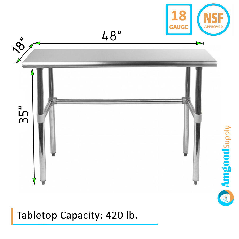 18″ X 48″ Stainless Steel Open Base Table | NSF Prep Metal Work Table
