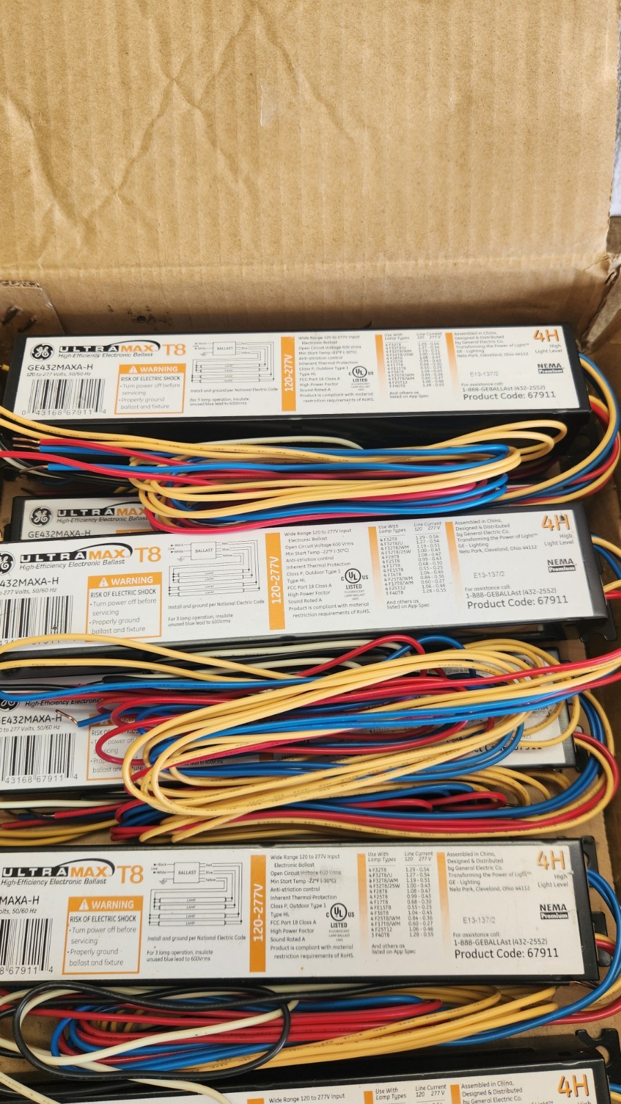 GE UltraMax T8 High Efficiency Electronic Ballast GE432MAXA-H — 1 Box of 7